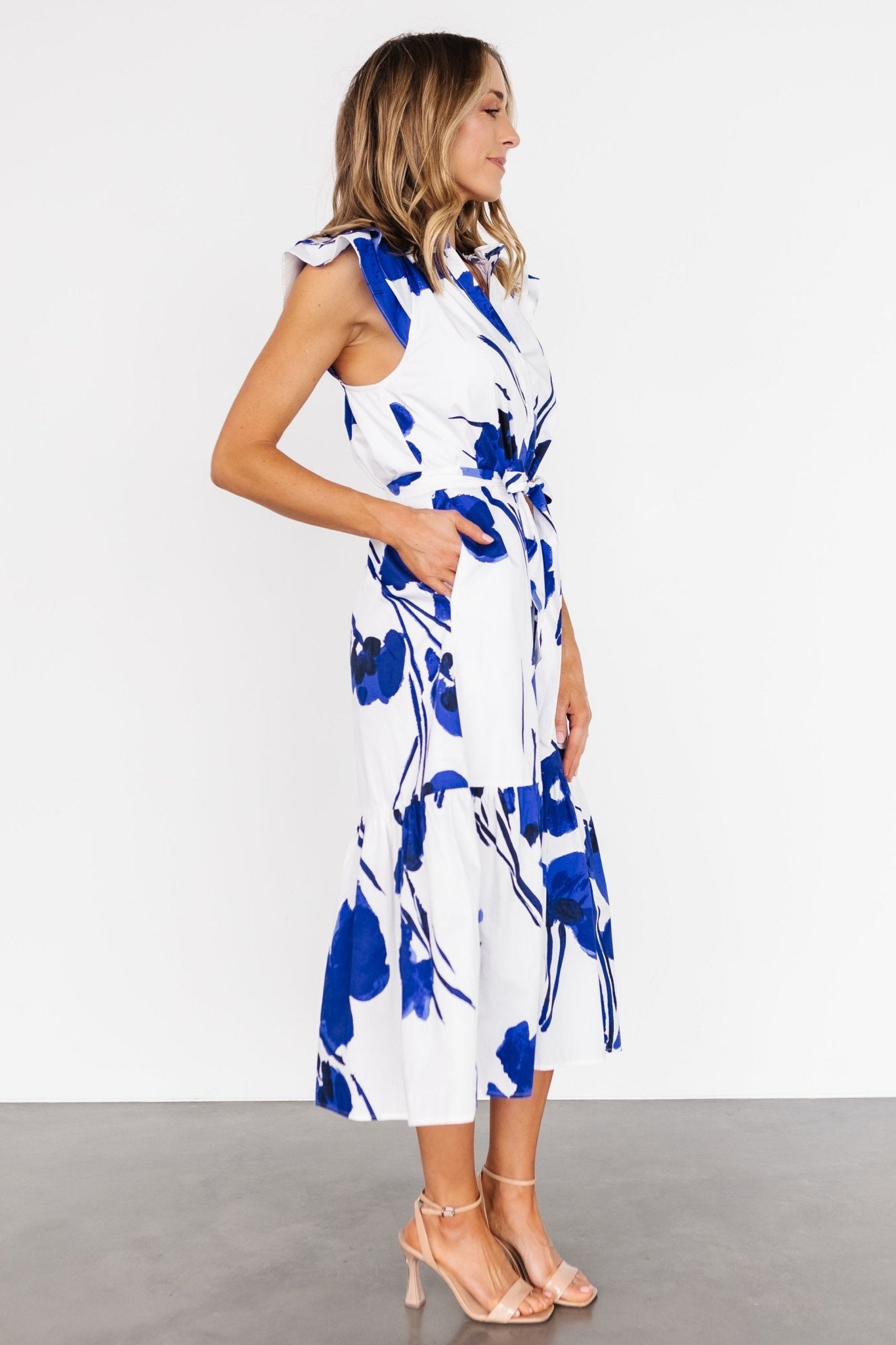 Blakely Button Dress | White + Cobalt Best Wholesale For Sale