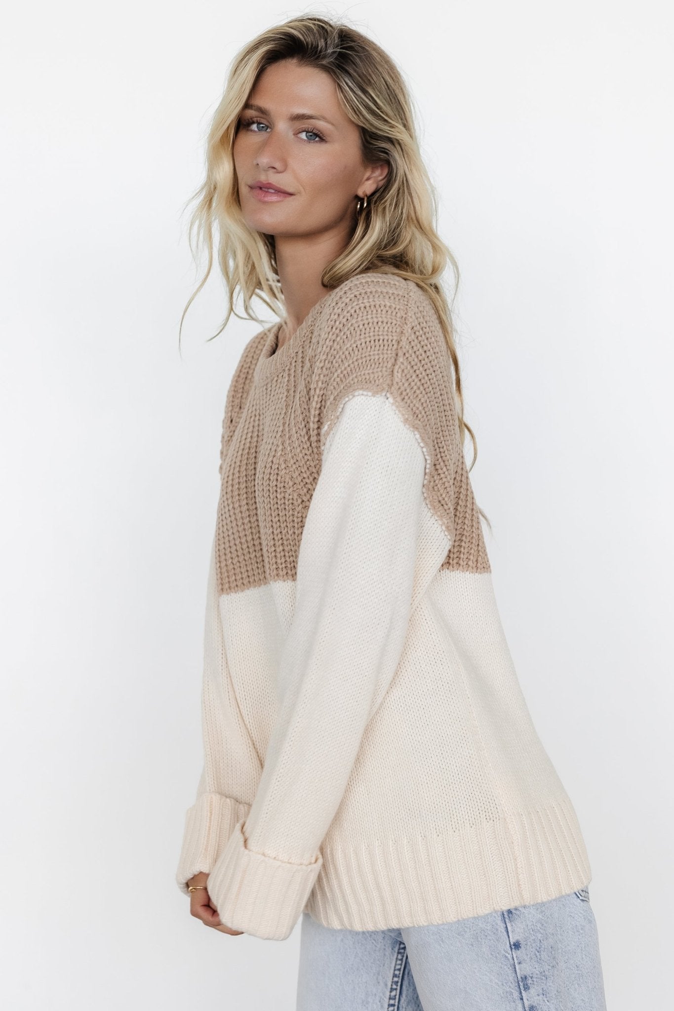 Mabel Cuffed Sweater | Cream + Taupe Sale 100% Guaranteed