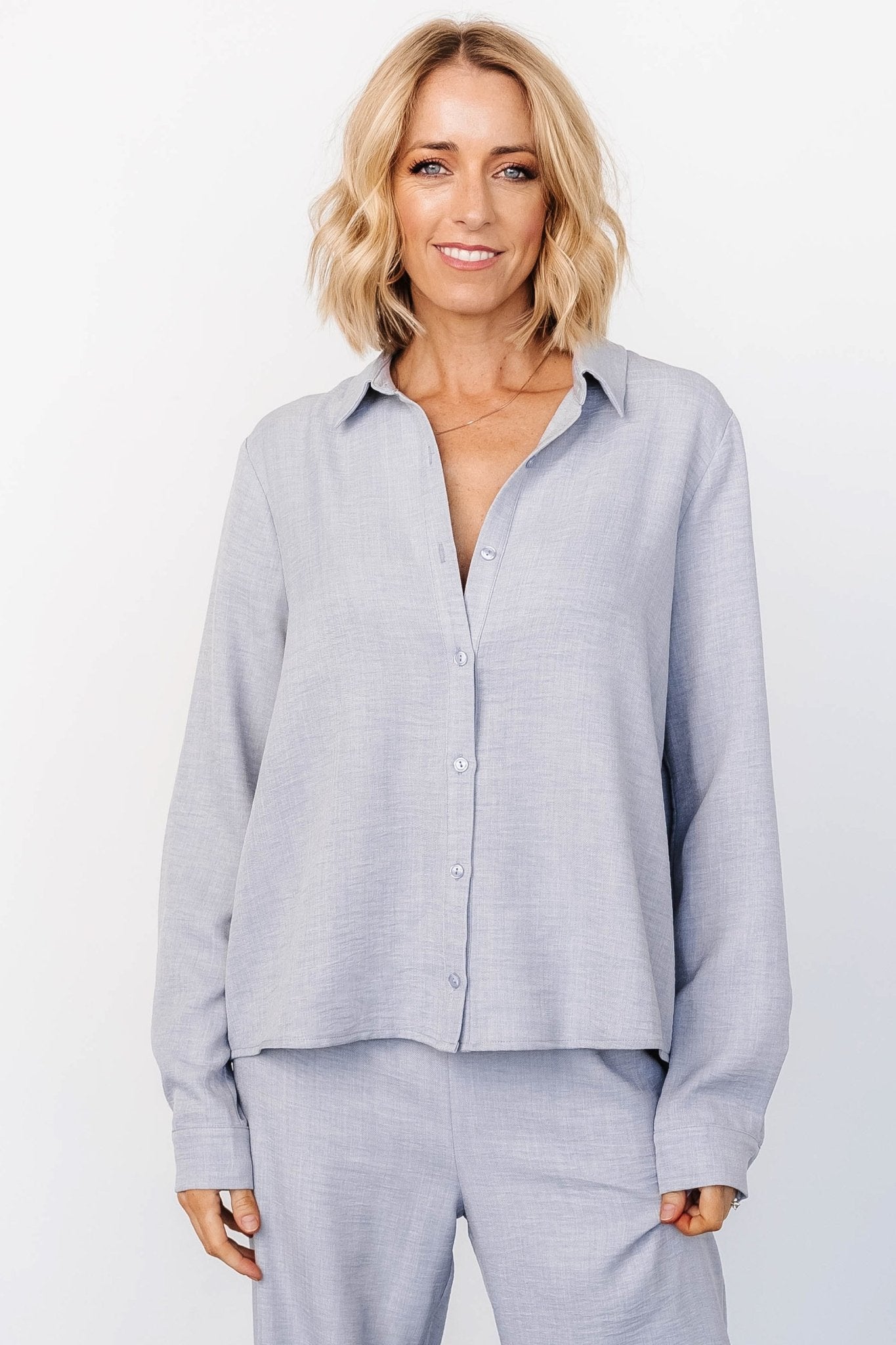 Tuscany Button Top | Blue Gray Cheap Sale 100% Guaranteed