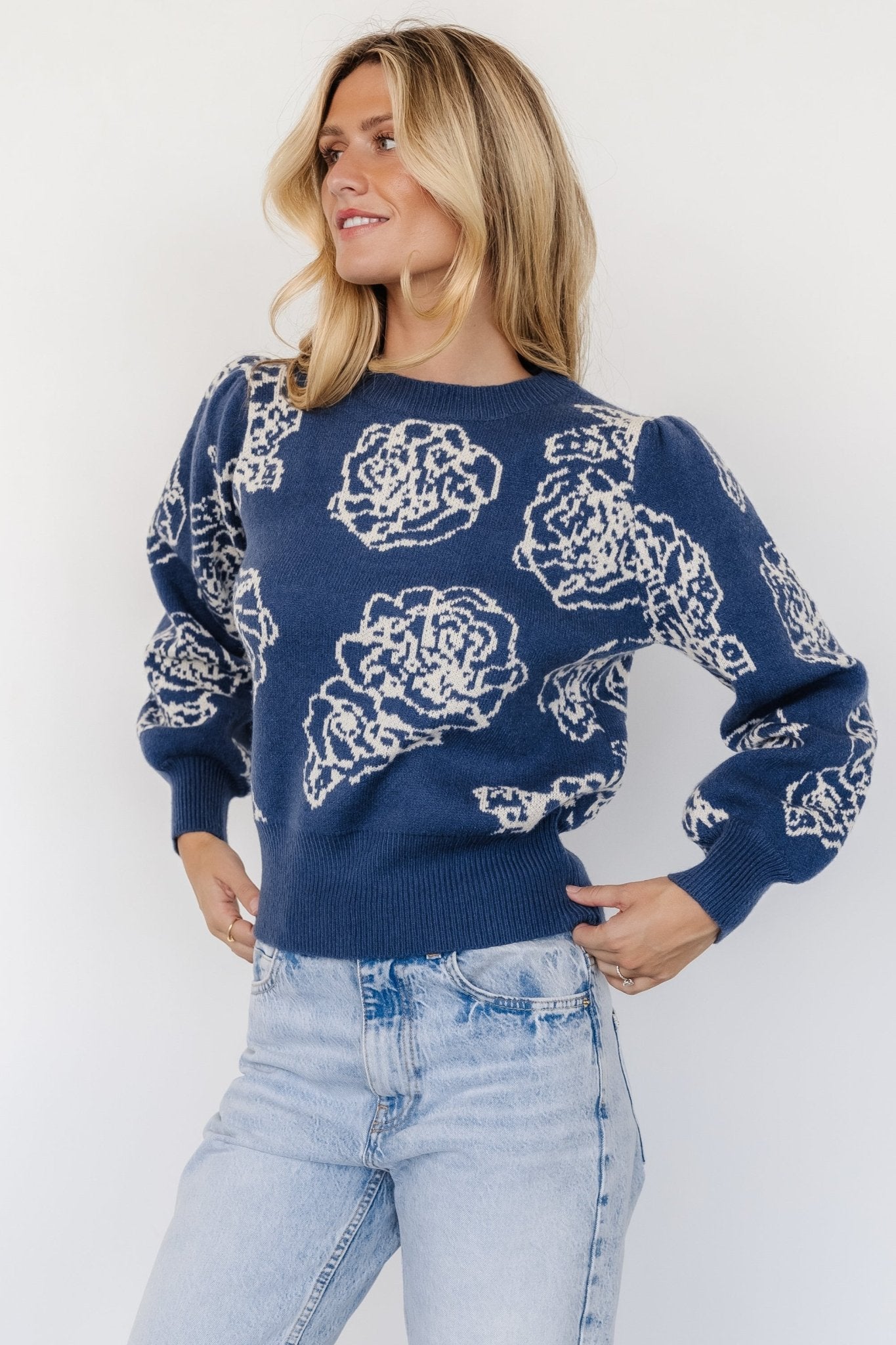 Blake Floral Sweater | Blue + Cream Discount Explore