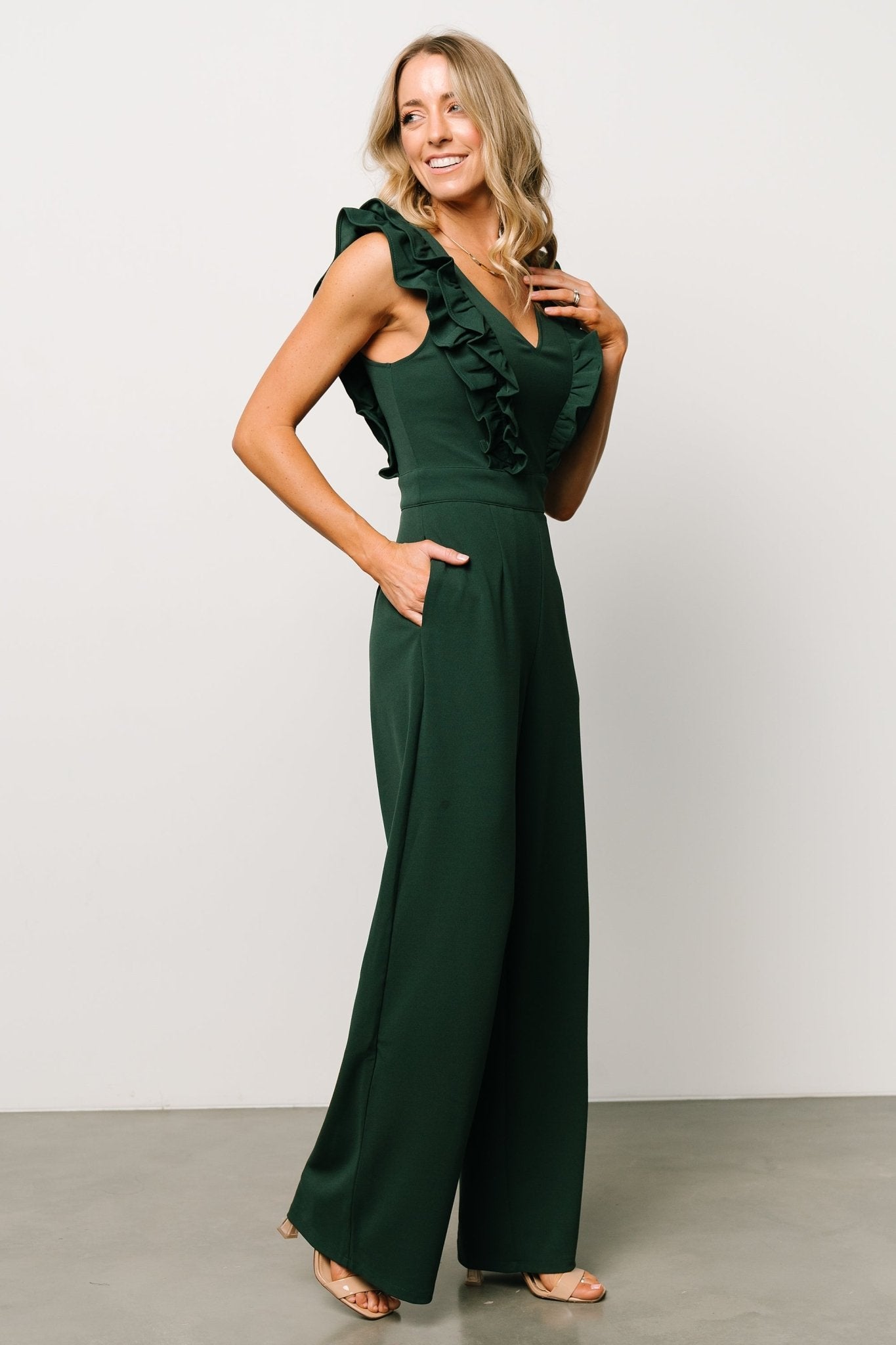 Descanso Ruffle Jumpsuit | Dark Green Clearance Wiki