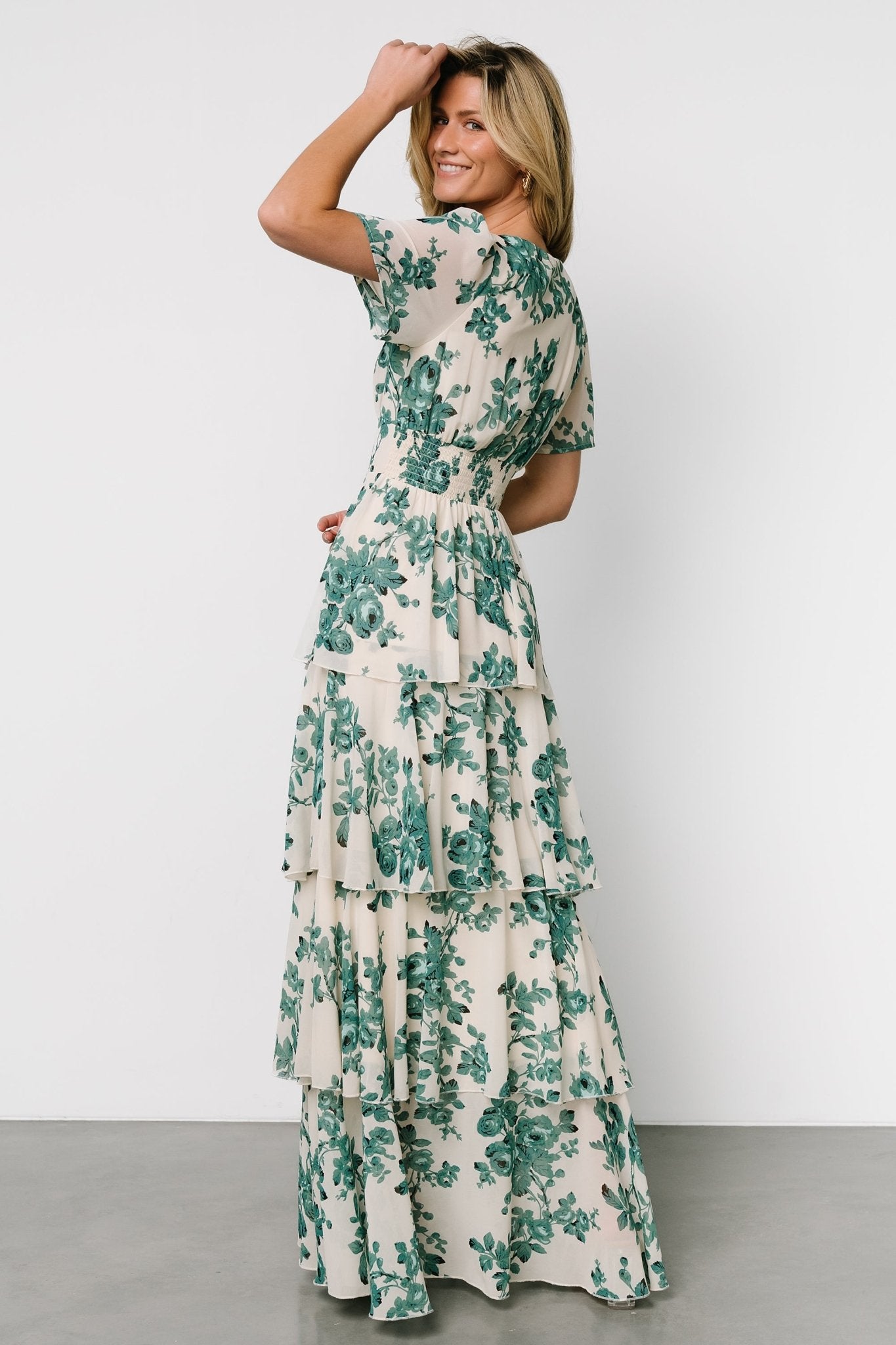 Montaigne Ruffle Maxi Dress | Ivory + Green Floral Cost For Sale