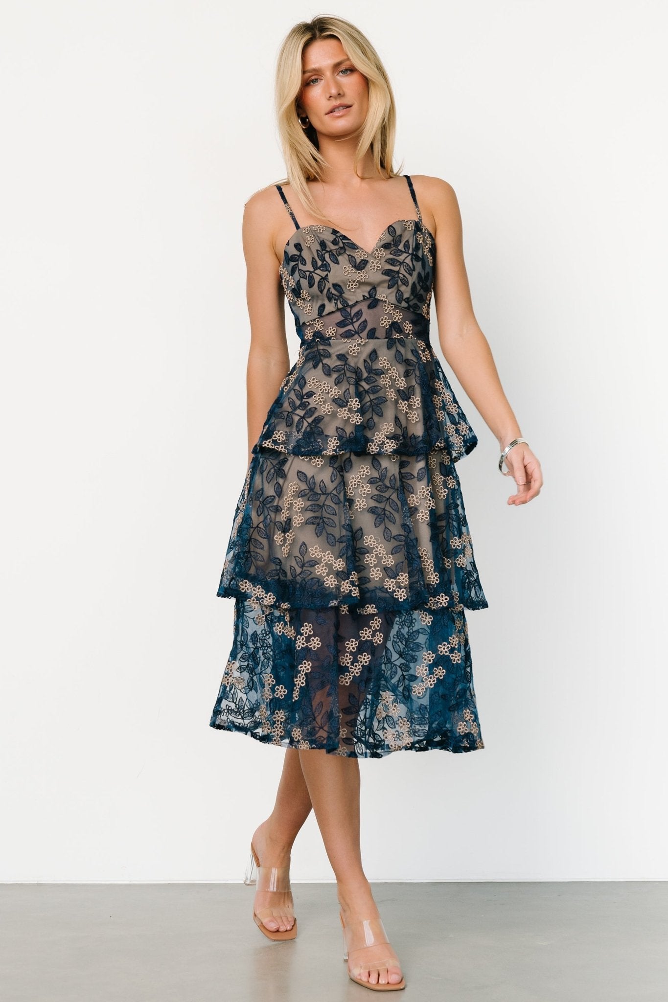 Georgiana Embroidered Midi Dress | Navy Clearance Pices