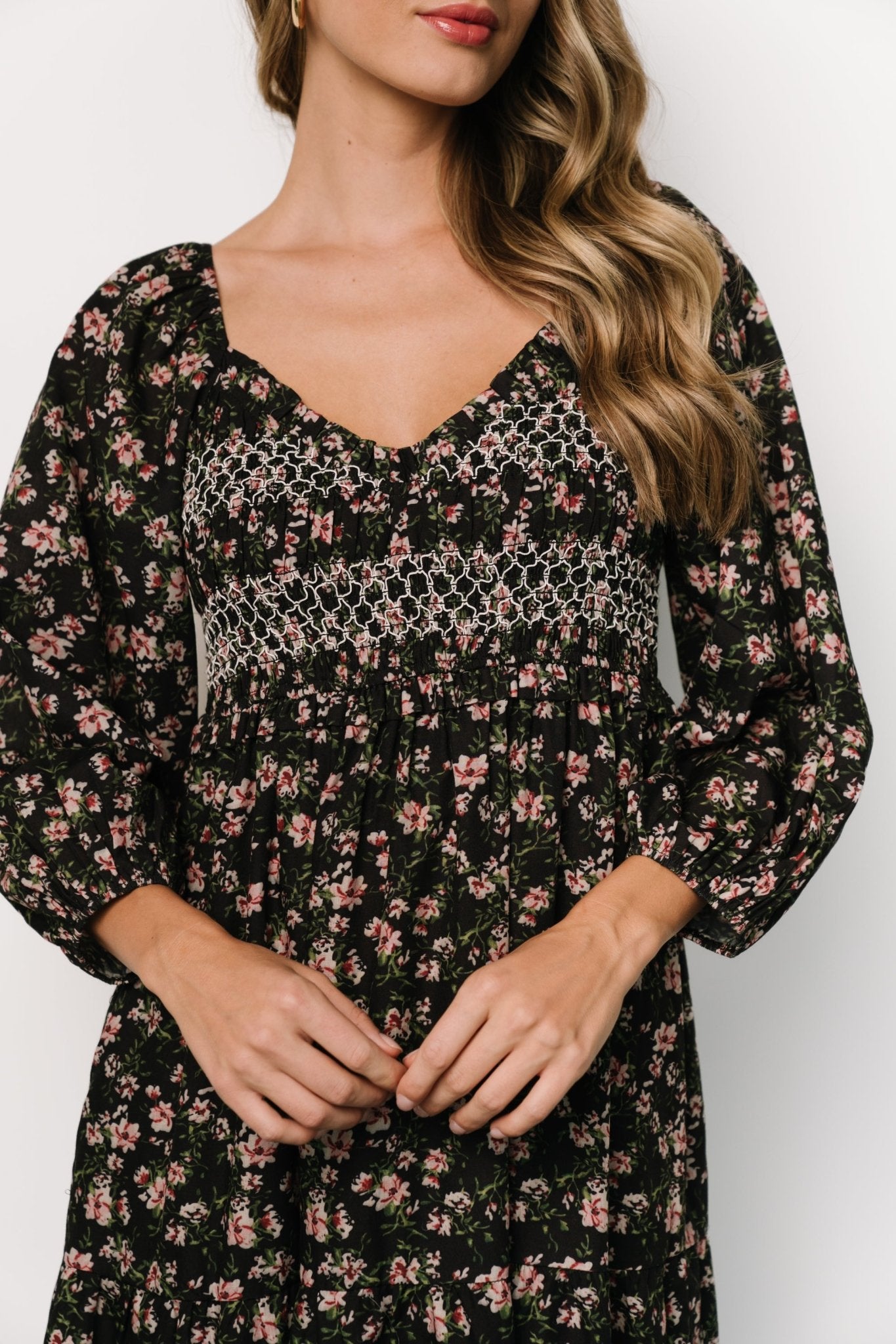 Louisa Smocked Maxi Dress | Black Floral Cheap Sale Online