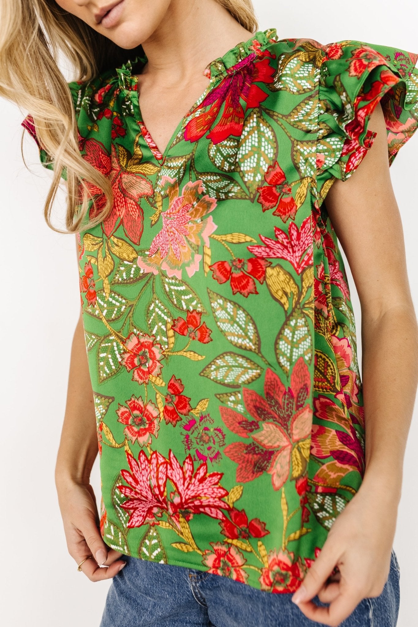 Skyler Ruffle Top | Green Multi Buy Cheap Best Pices