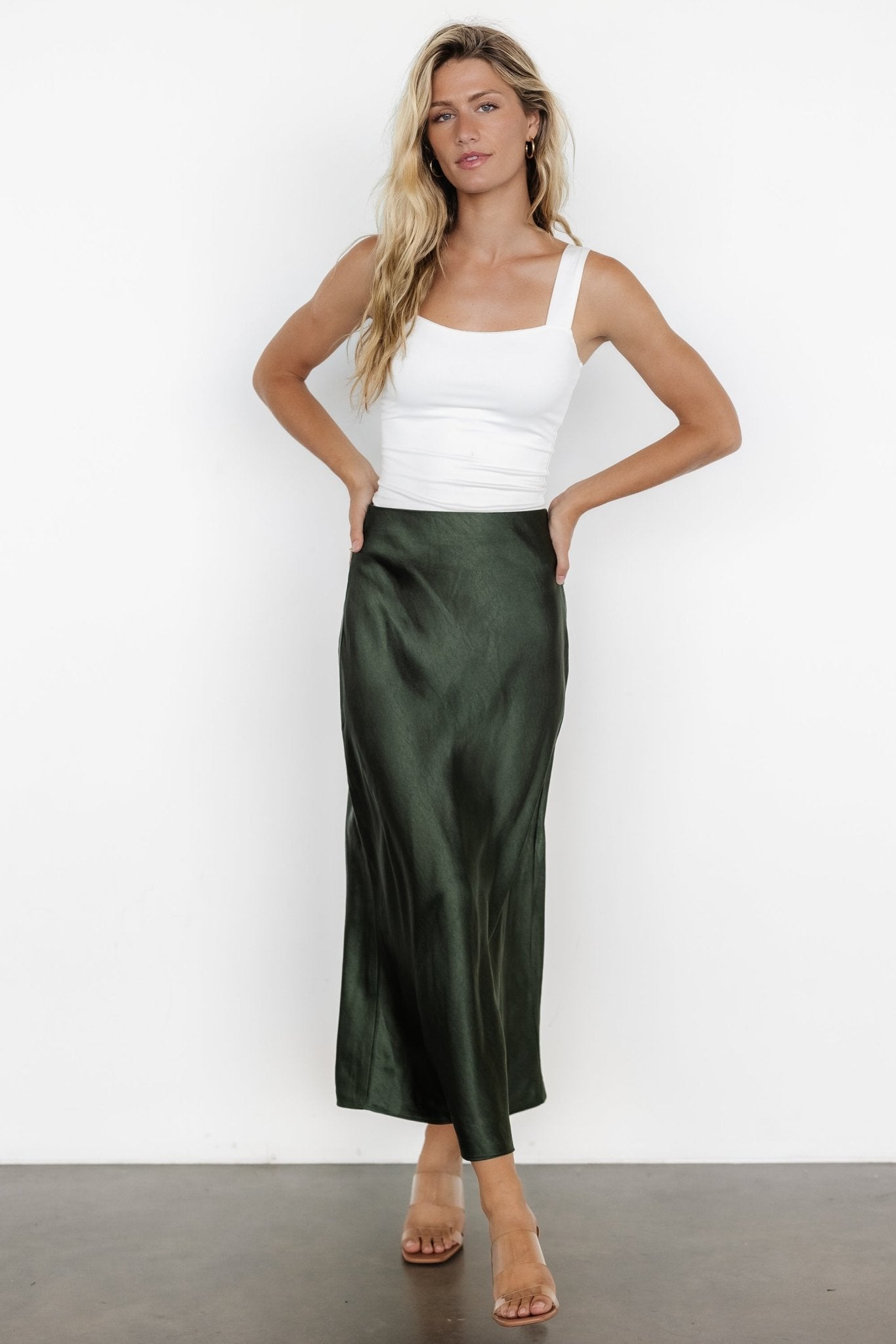 Celeste Satin Midi Skirt | Dark Green Buy Cheap Nicekicks