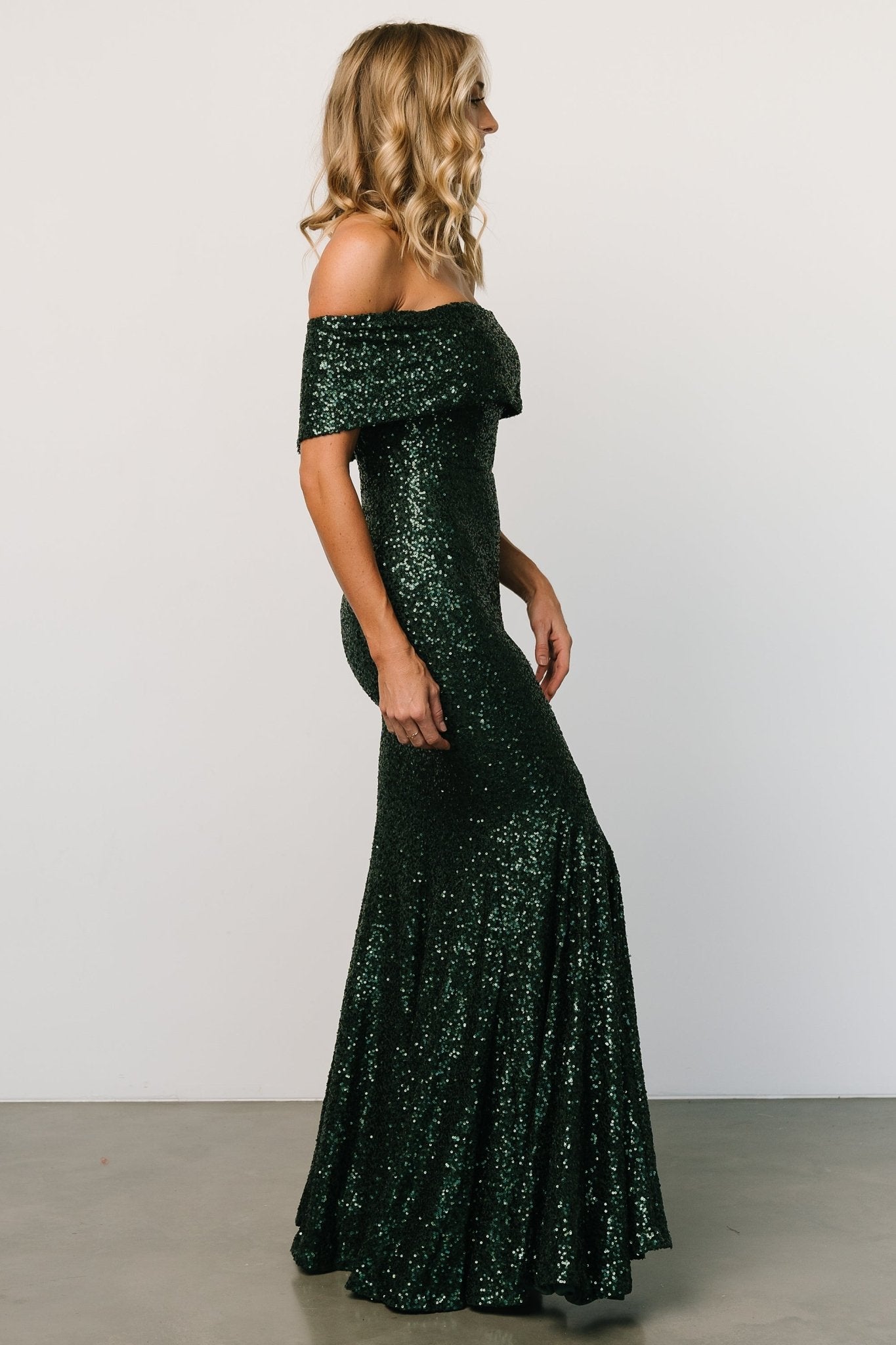 Yvonne Off Shoulder Sequin Gown | Green Clearance Ebay