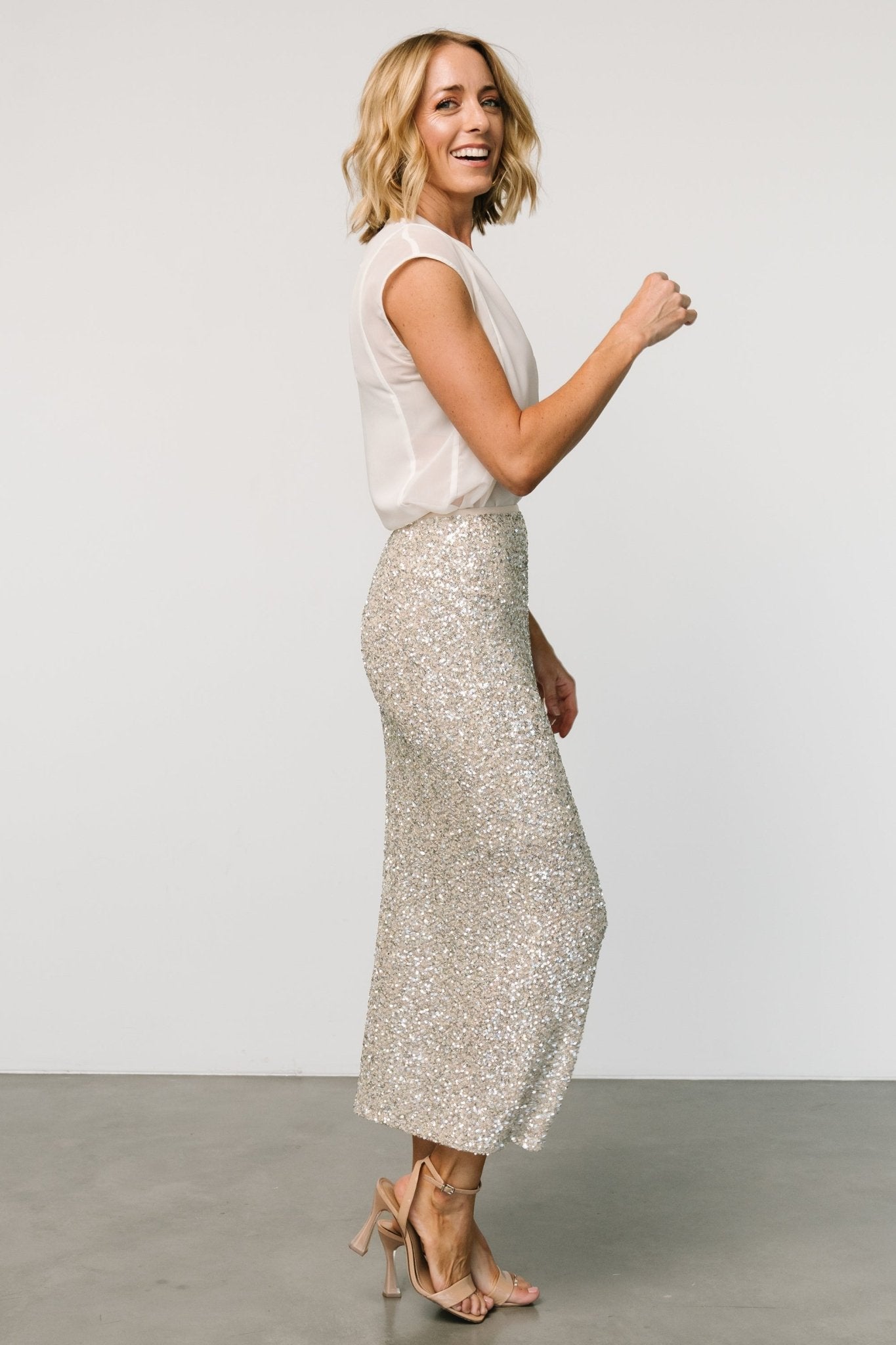 Charmed Sequin Midi Skirt | Champagne Free Shipping 2025 New