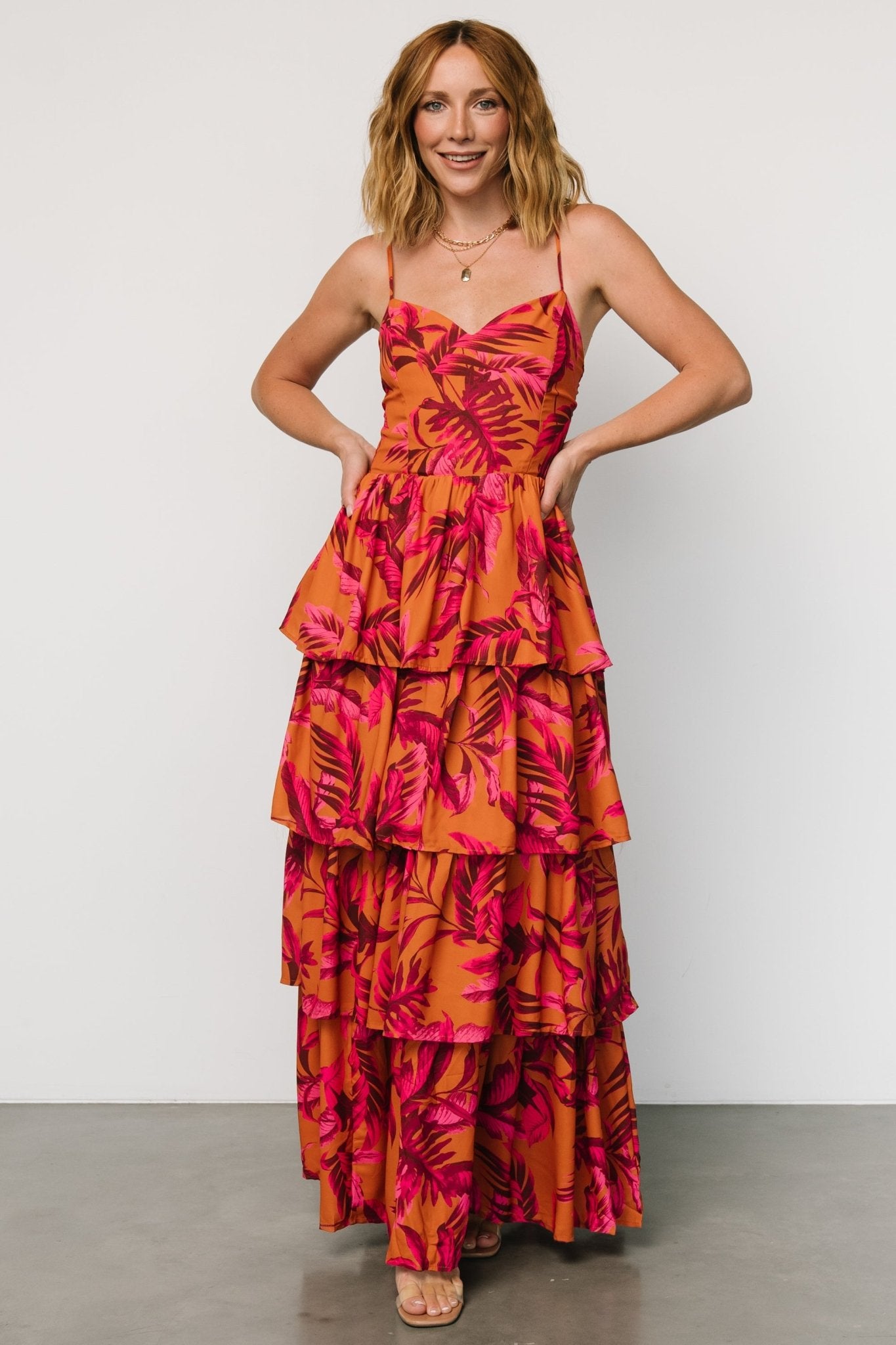 Joree Tiered Maxi Dress | Ginger + Fuschia Multi 100% Authentic