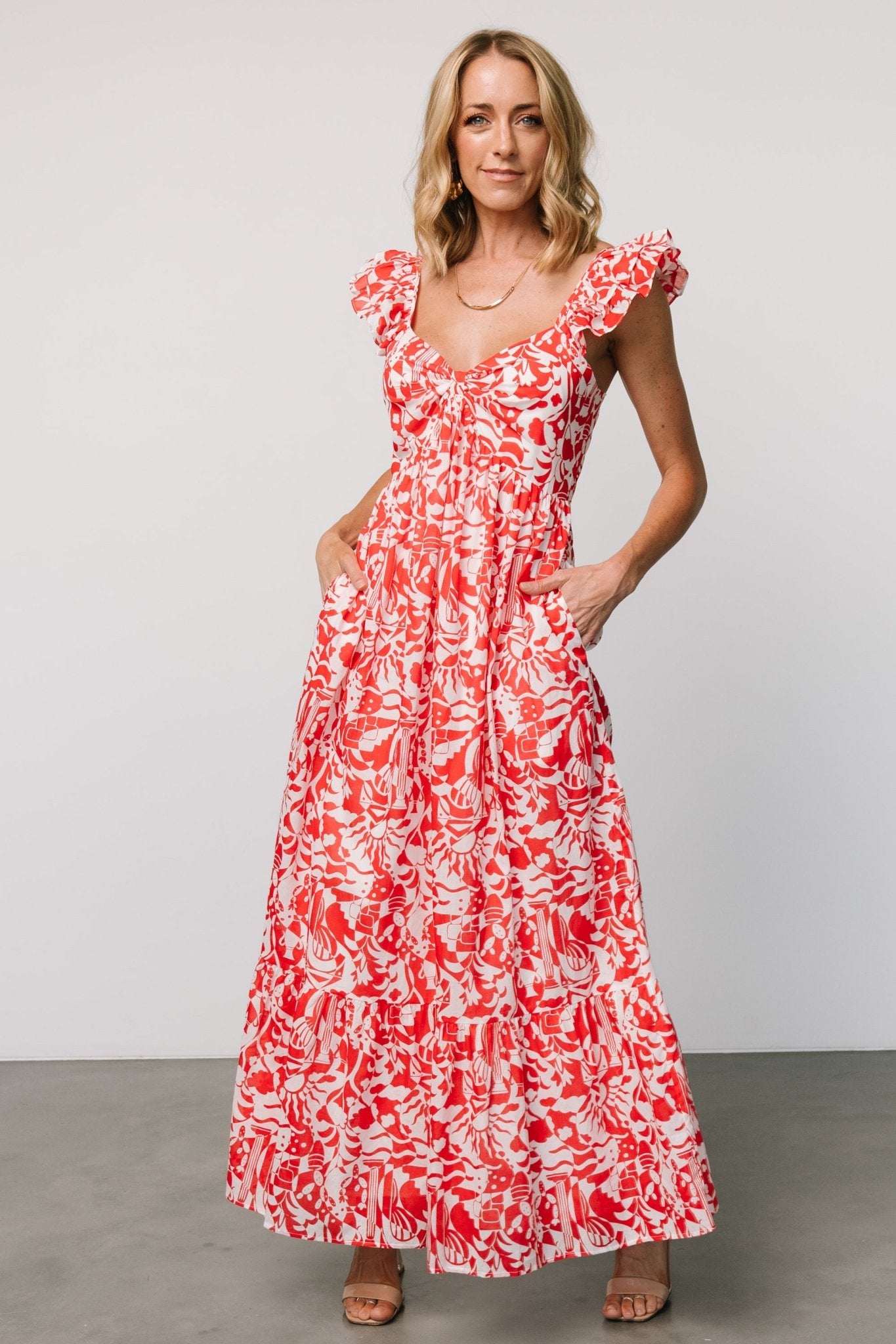 Renee Maxi Dress | White + Red Reliable For Sale