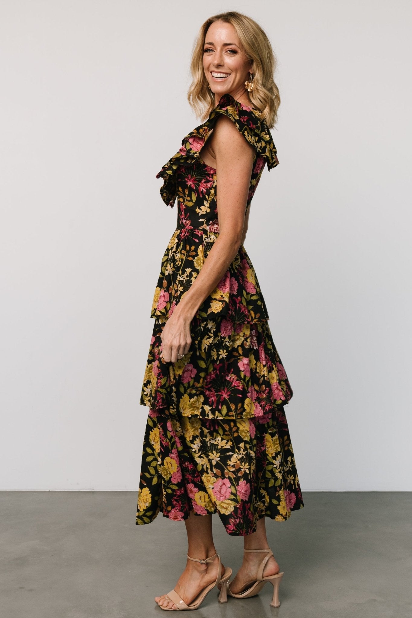 Francesca Tiered Maxi Dress | Black Floral Best Pices