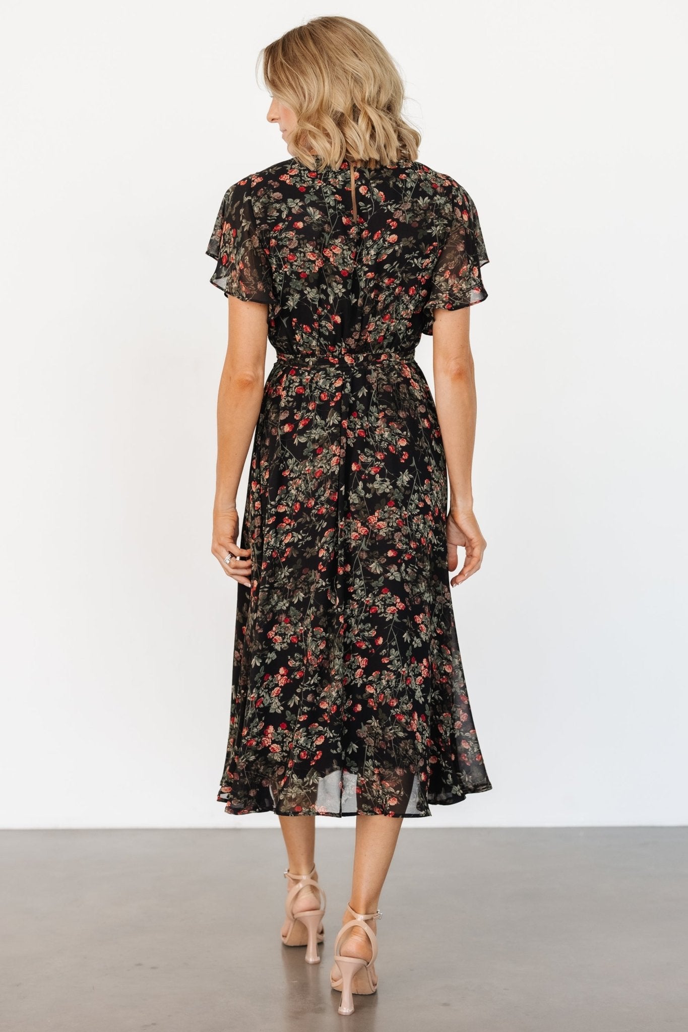 Laurel Midi Dress | Black + Red Floral Best Place To Buy Online