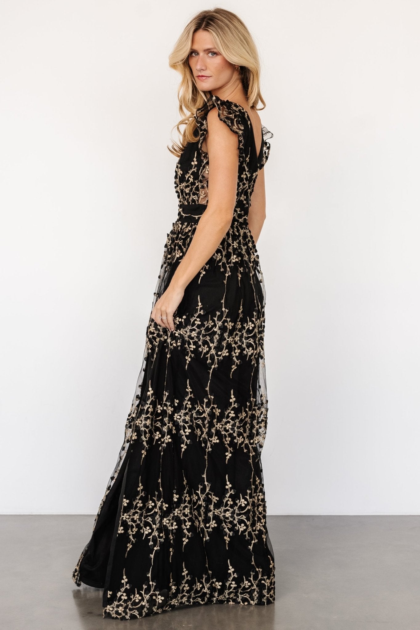 Eva Embroidered Maxi Dress | Black + Gold Clearance Cheap Real