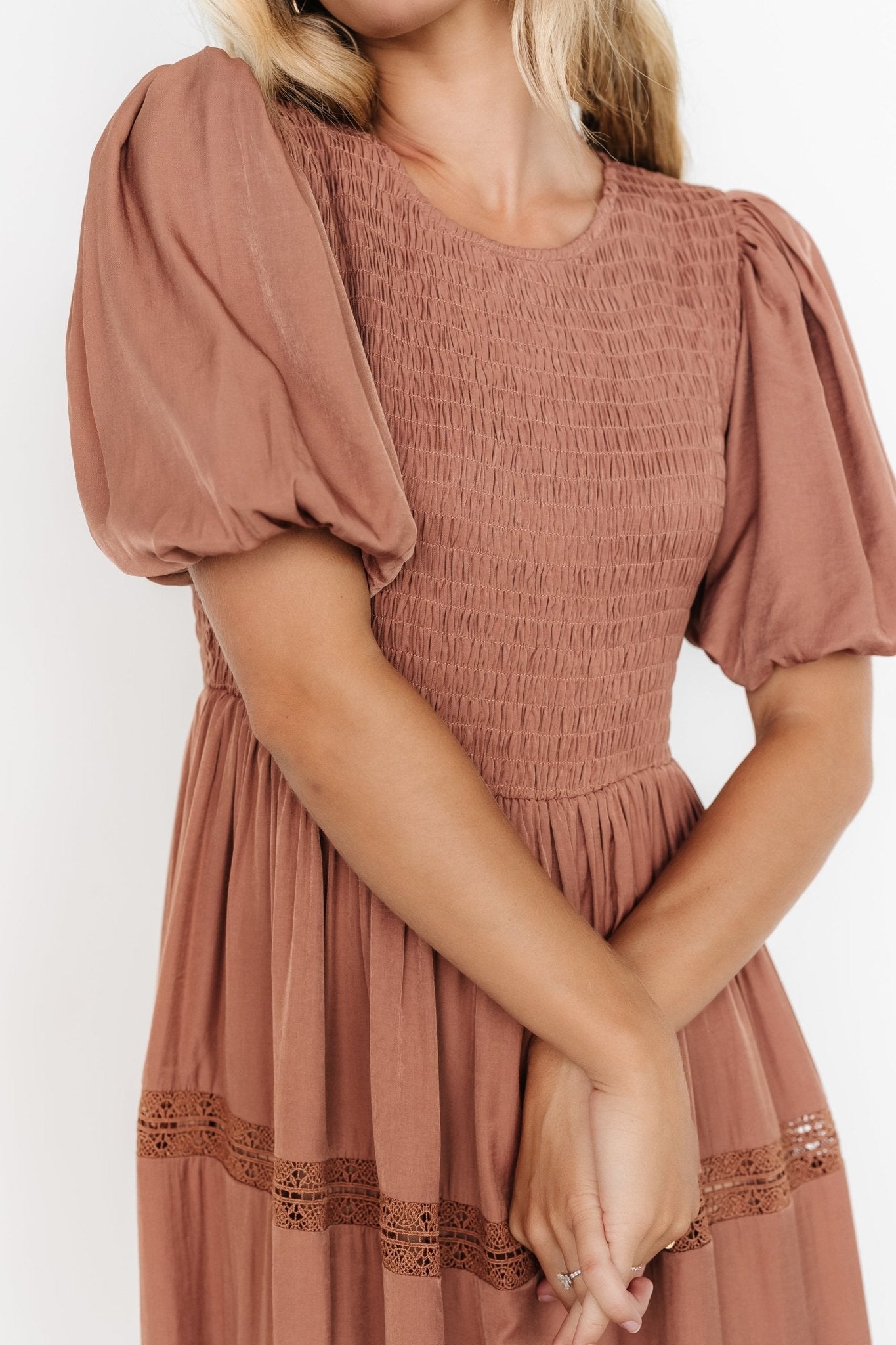 Finley Smocked Midi Dress | Light Copper Buy Cheap Wide Range Of