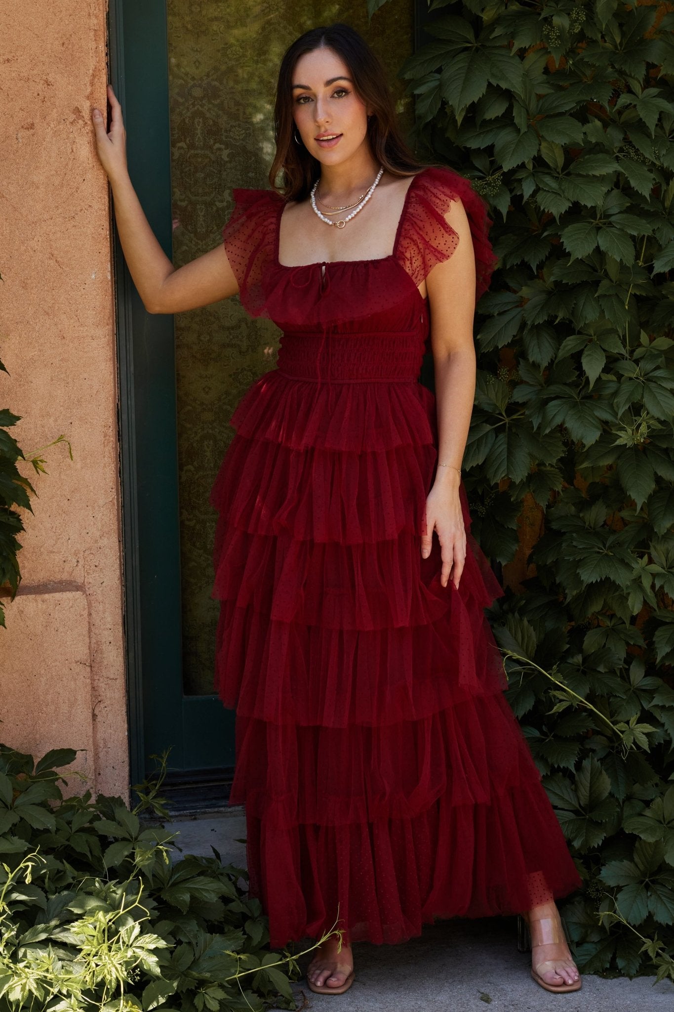 Valora Swiss Dot Tulle Maxi Dress | Wine Outlet Geniue Stockist