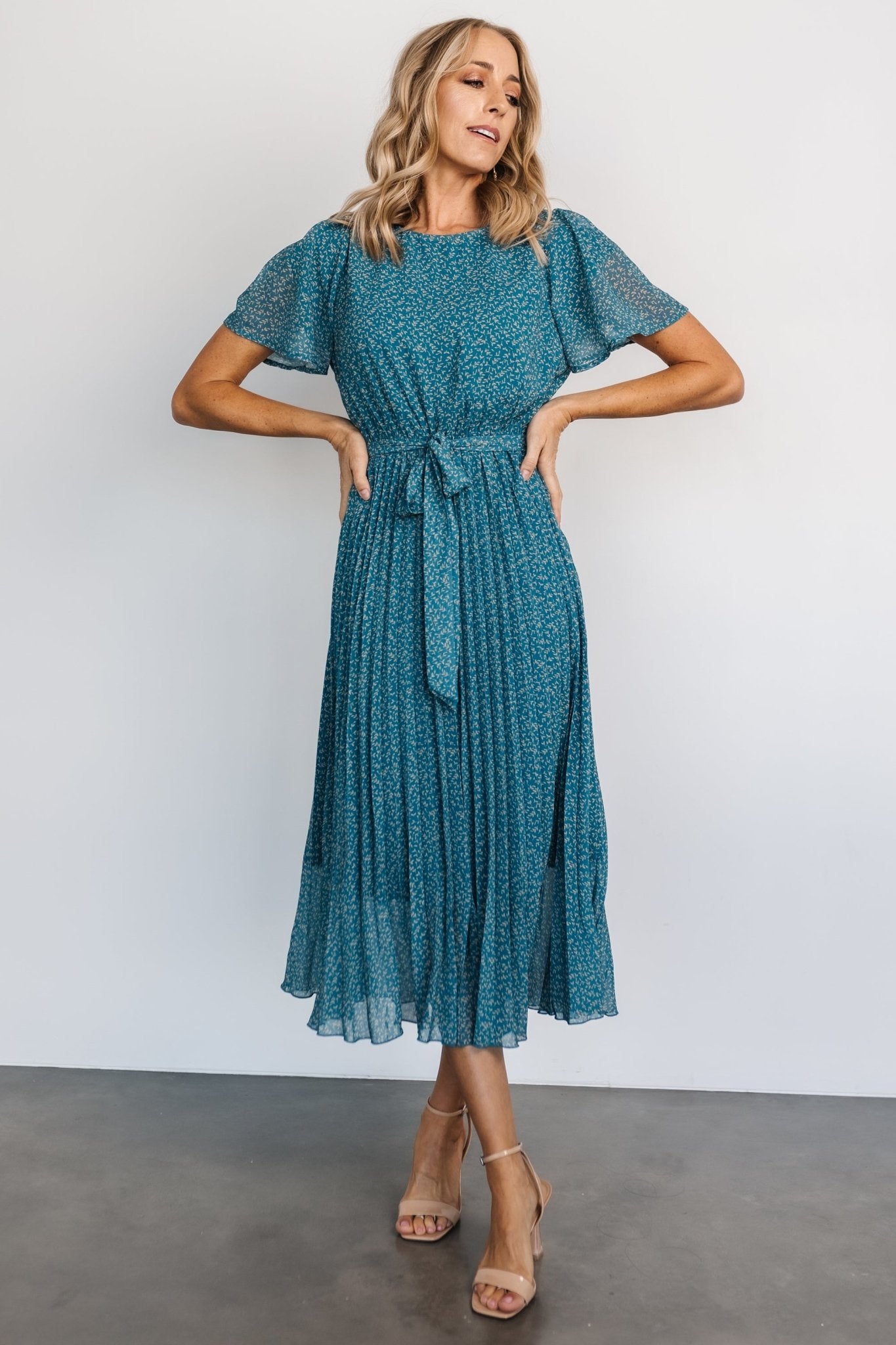 Prim Pleated Dress | Persian Blue Print Discount Best Pices