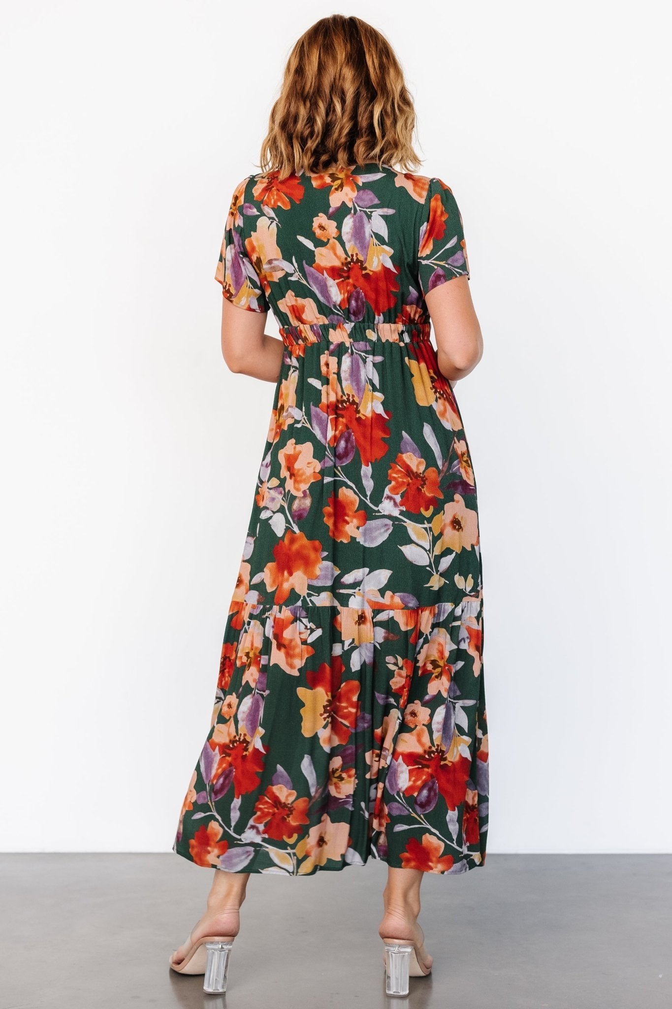 Cassie Short Sleeve Dress | Dark Green Floral Cheap Finishline