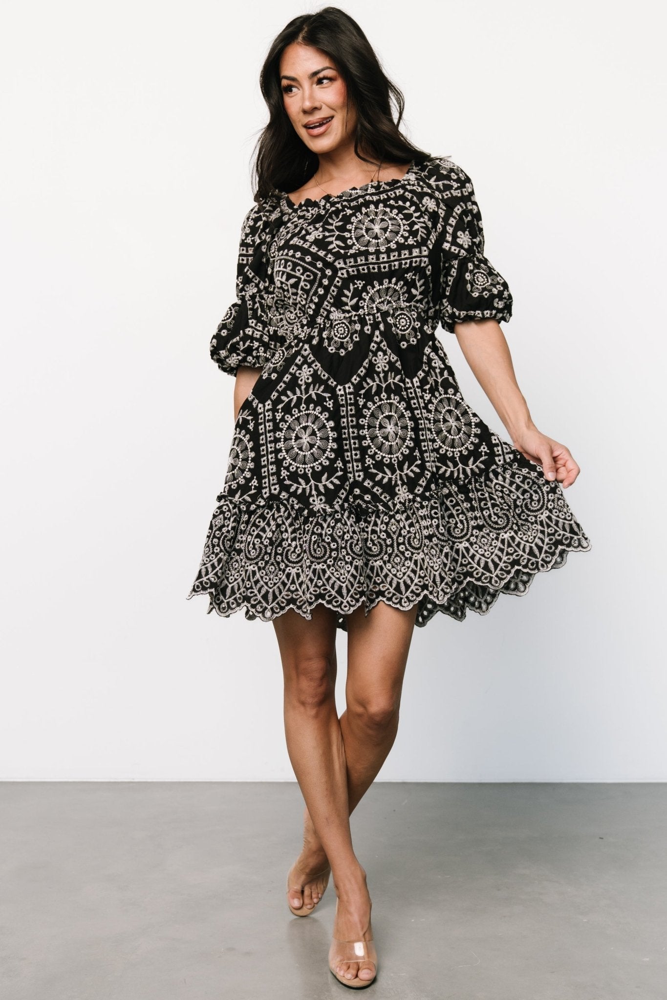 Katina Embroidered Short Dress | Black + White 2025 New