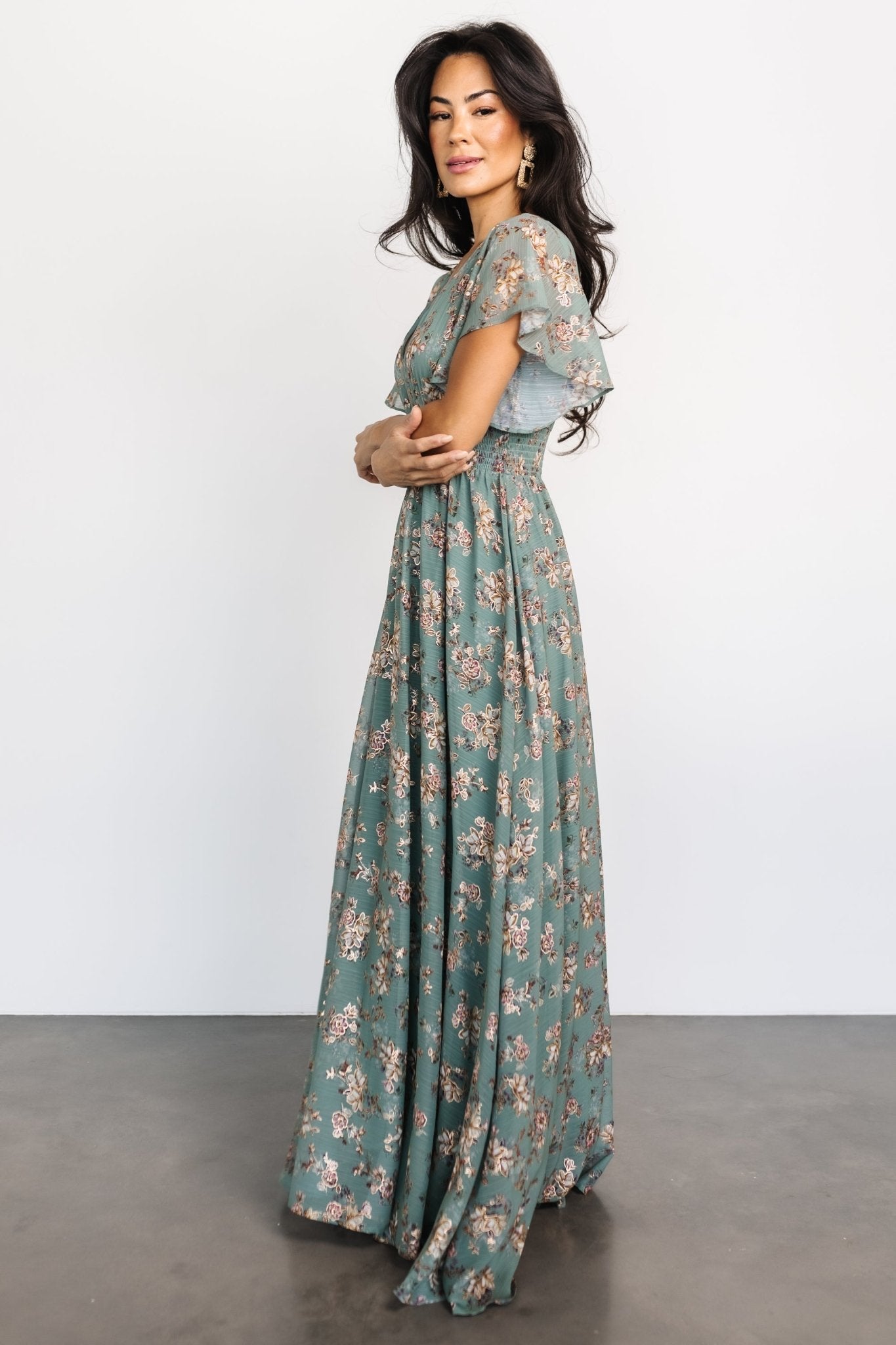 Lynlee Metallic Maxi Dress | Eucalyptus Discount Reliable