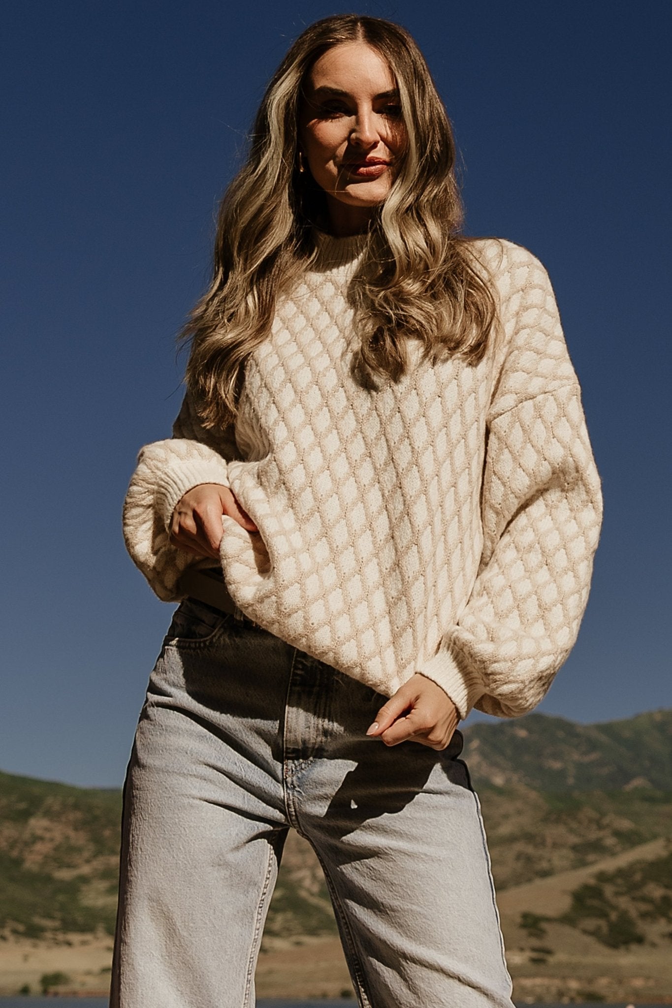 Hendrix Diamond Knit Sweater | Taupe Sale Affordable