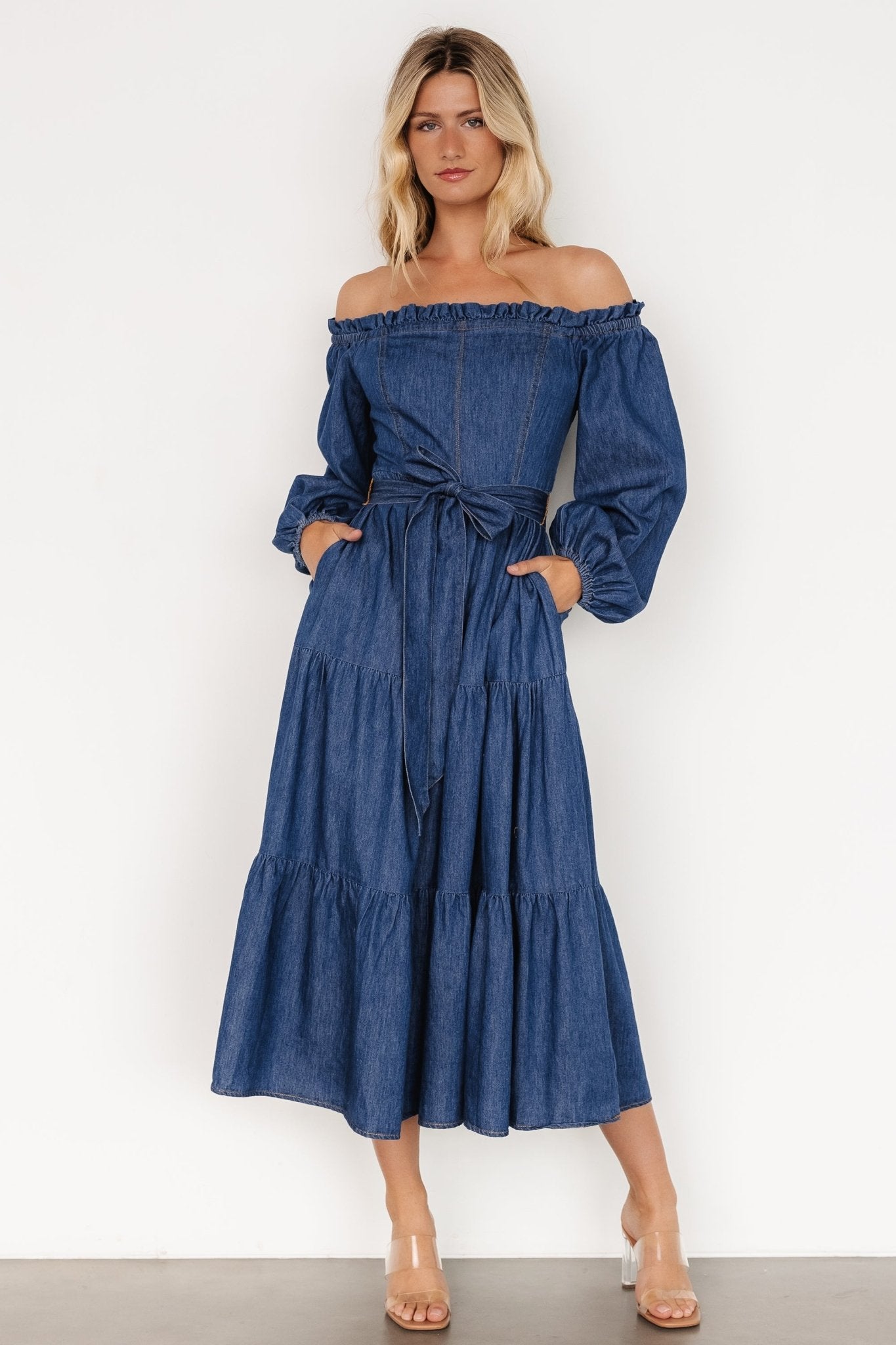 Lewiston Off Shoulder Dress | Denim Blue Best Place To Buy