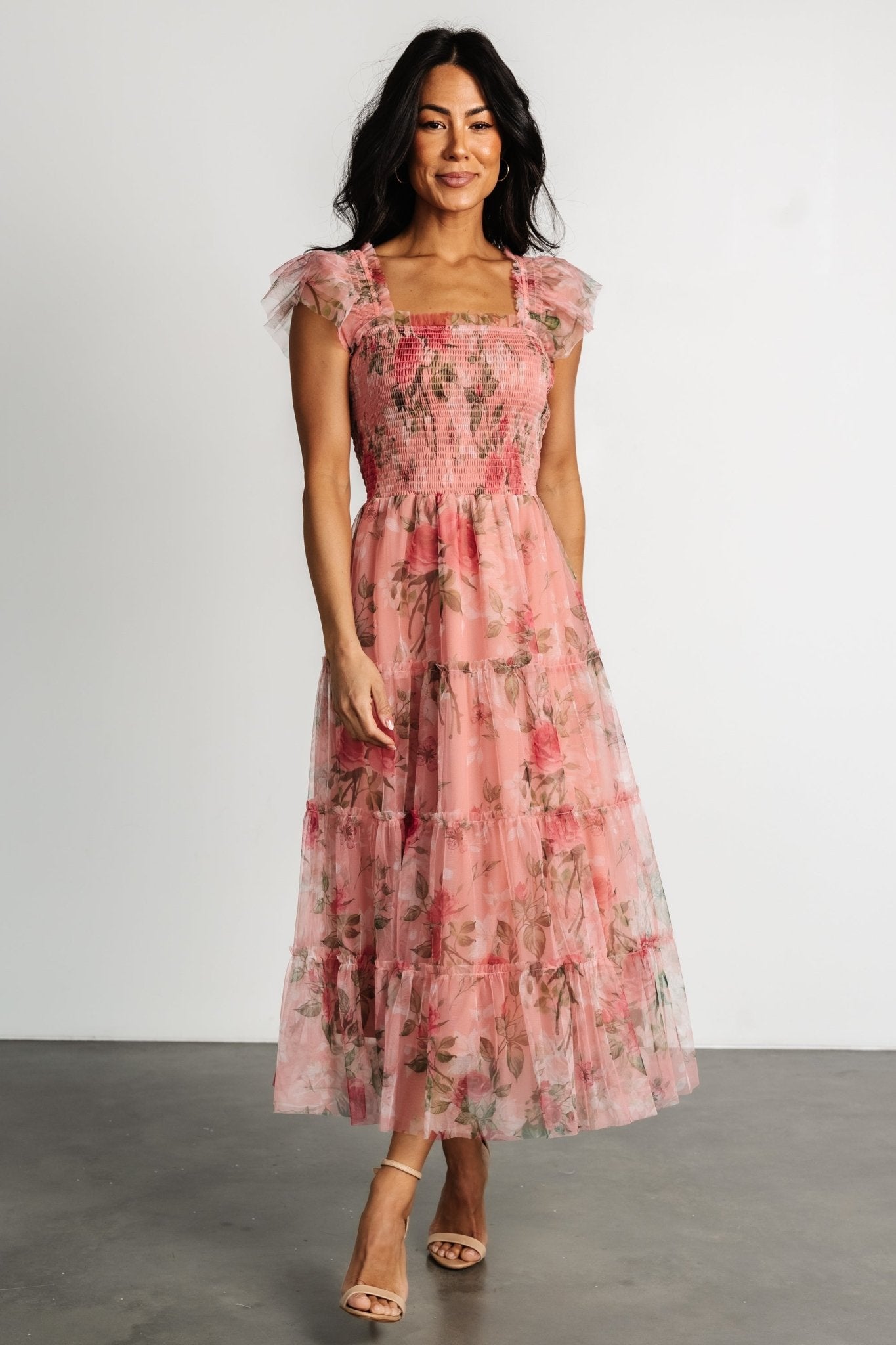 Clementine Tulle Midi Dress | Pink Rose Floral Cheap Outlet Locations