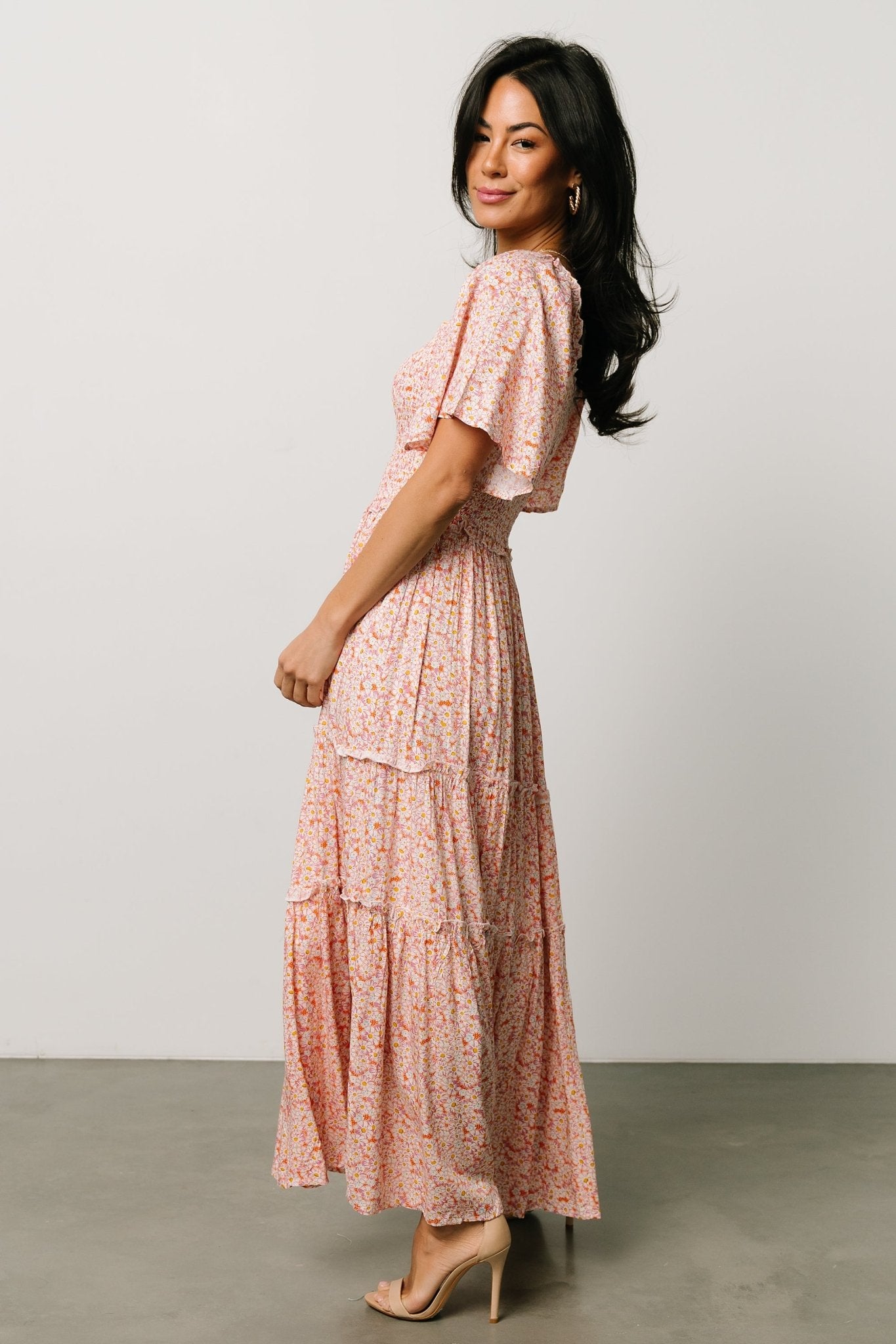 Regina Smocked Maxi Dress | Coral Floral Discount Explore