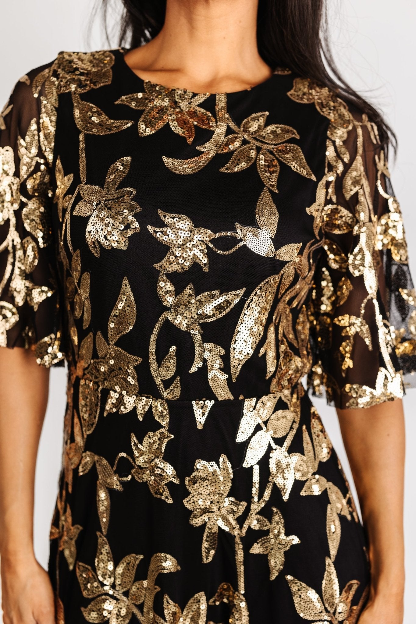 Lucy Sequin Dress | Black + Gold Free Shipping Fashionable