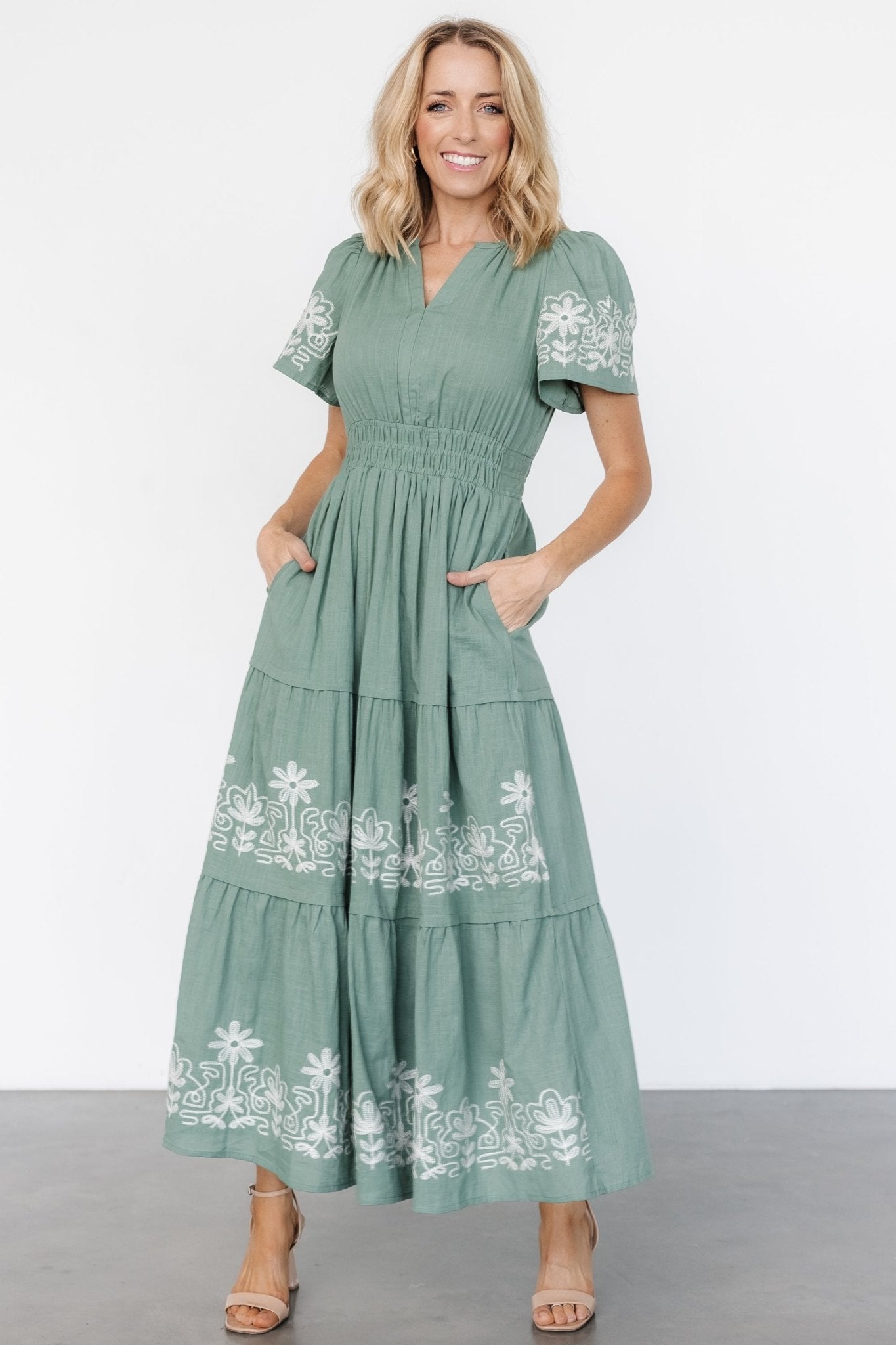 Kennedy Embroidered Maxi Dress | Dark Sage Best Seller Cheap Pice