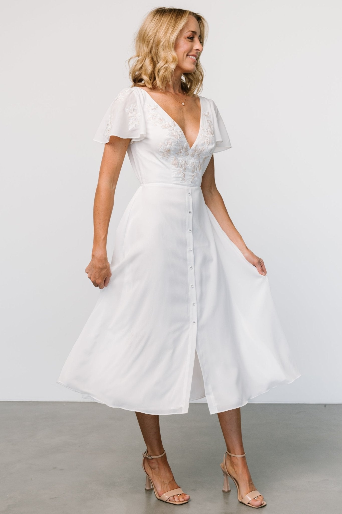 Swan Bead Embroidered Midi Dress | Off White Discount Reliable