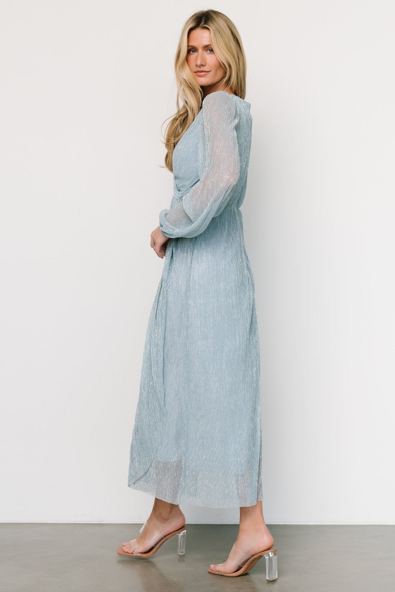 Devlyn Pleated Dress | Dusty Blue Shimmer Sale Finishline