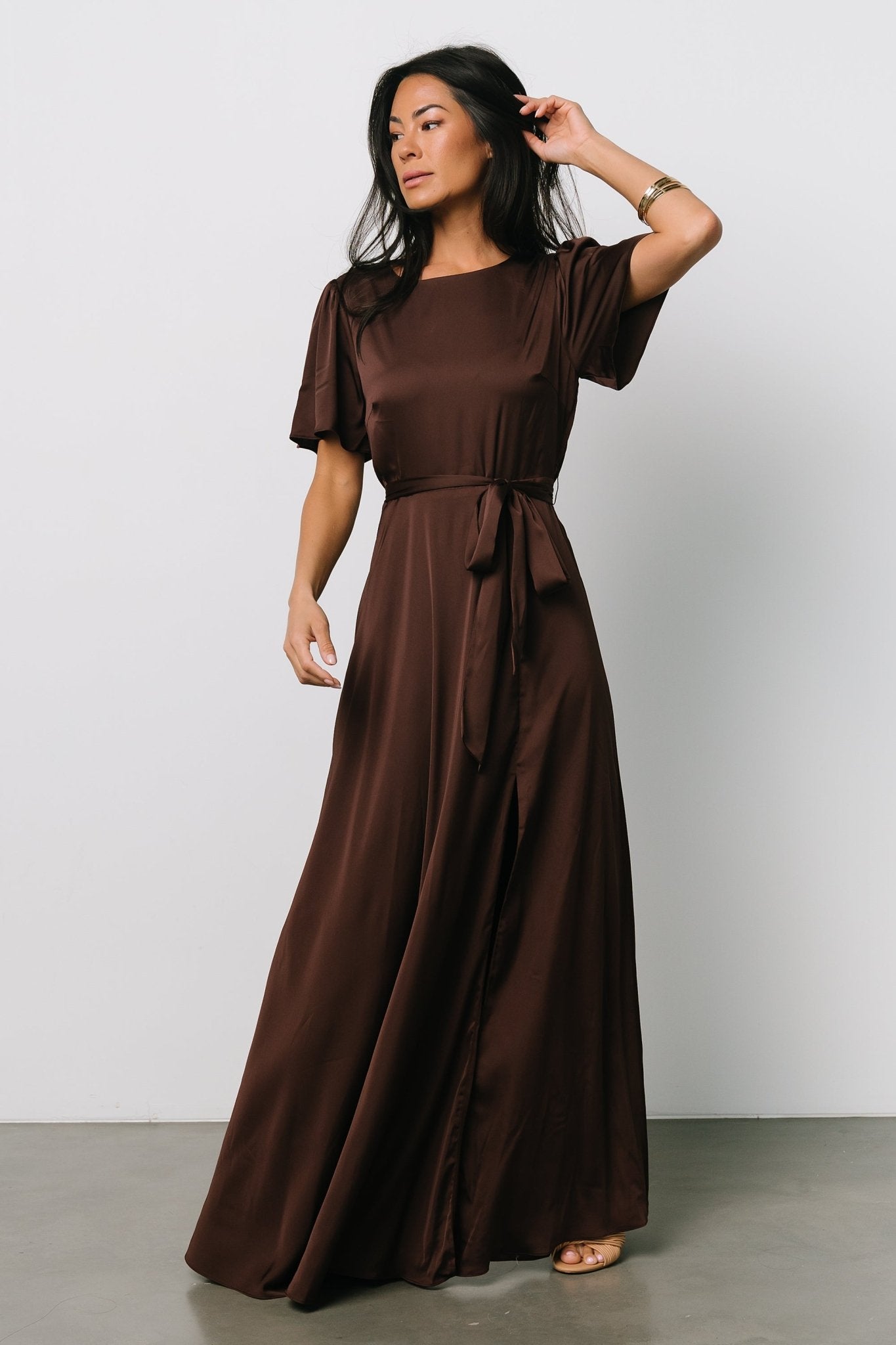 Agnes Satin Maxi Dress | Espresso Cheap