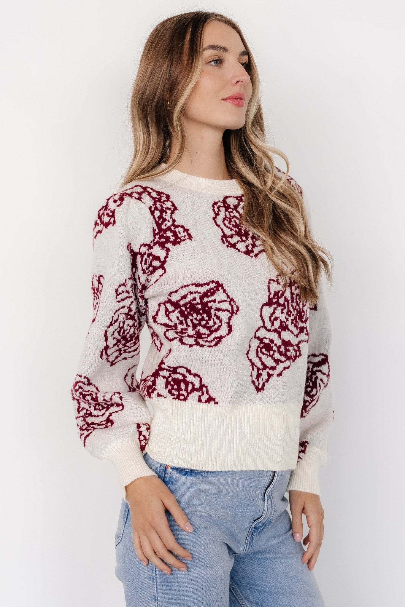 Blake Floral Sweater | Off White + Burgundy Cheap Pice Cost