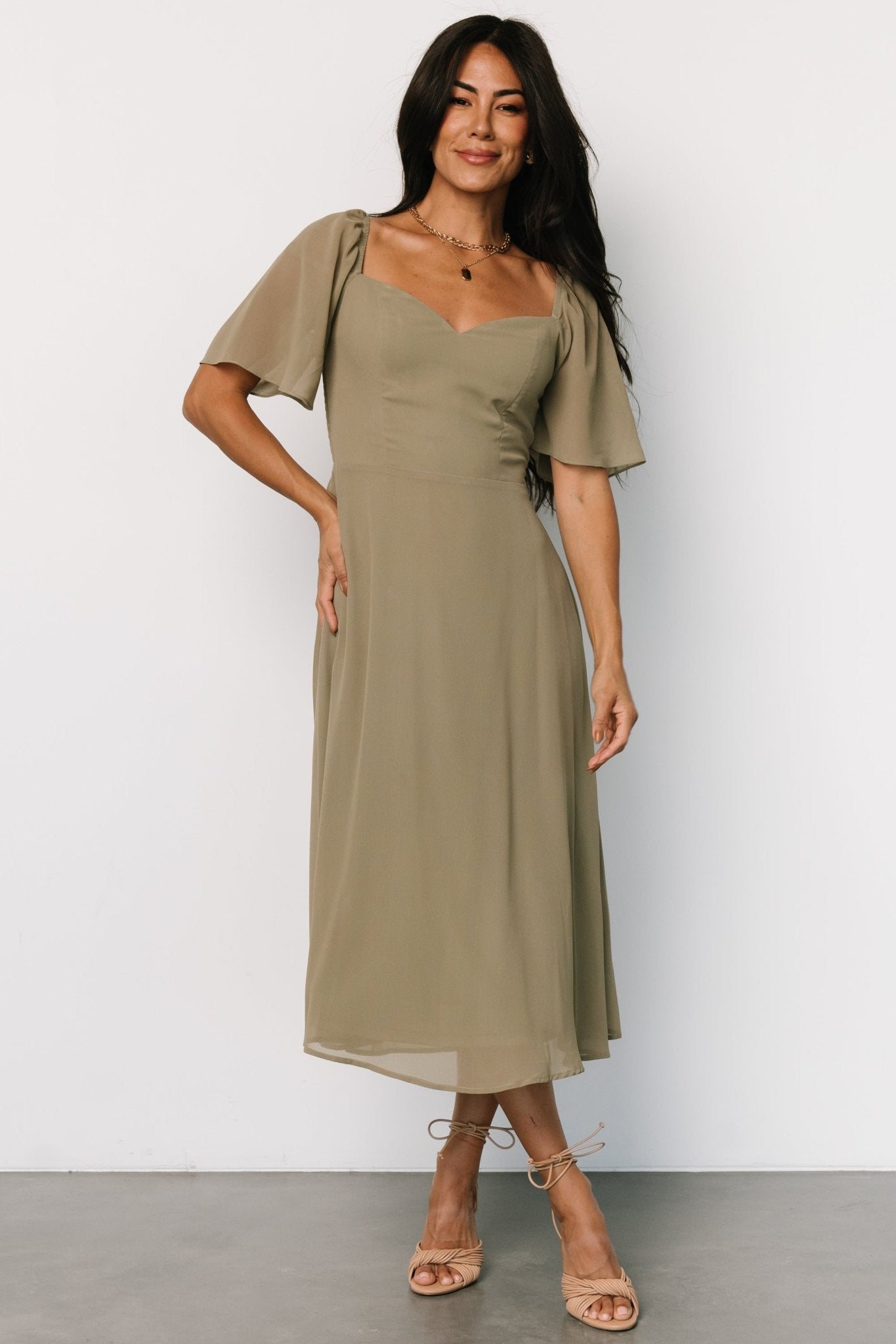 Colette Sweetheart Midi Dress | Dusty Olive Best Place To Buy