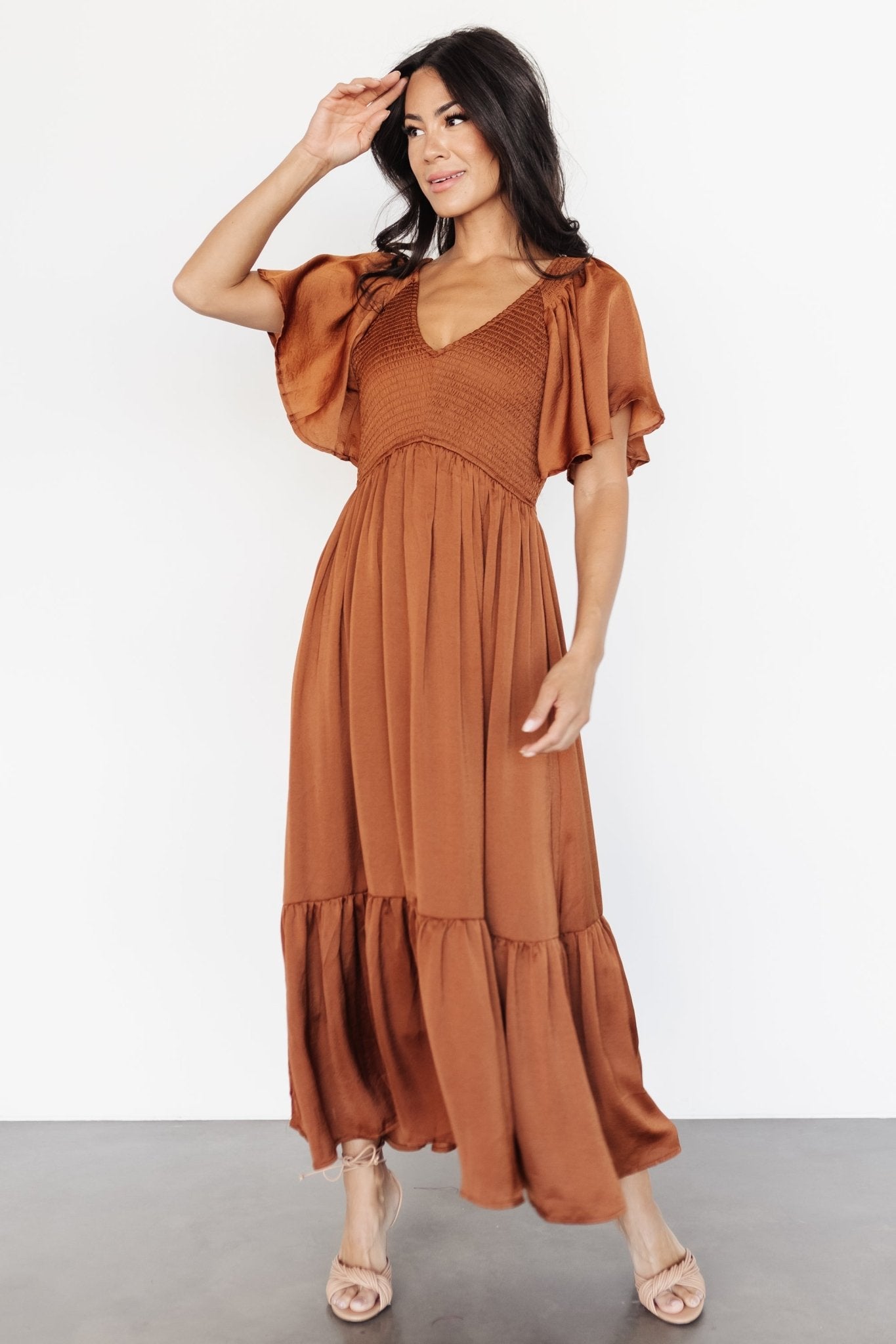 Lovell Smocked Midi Dress | Dark Copper Outlet Lowest Pice