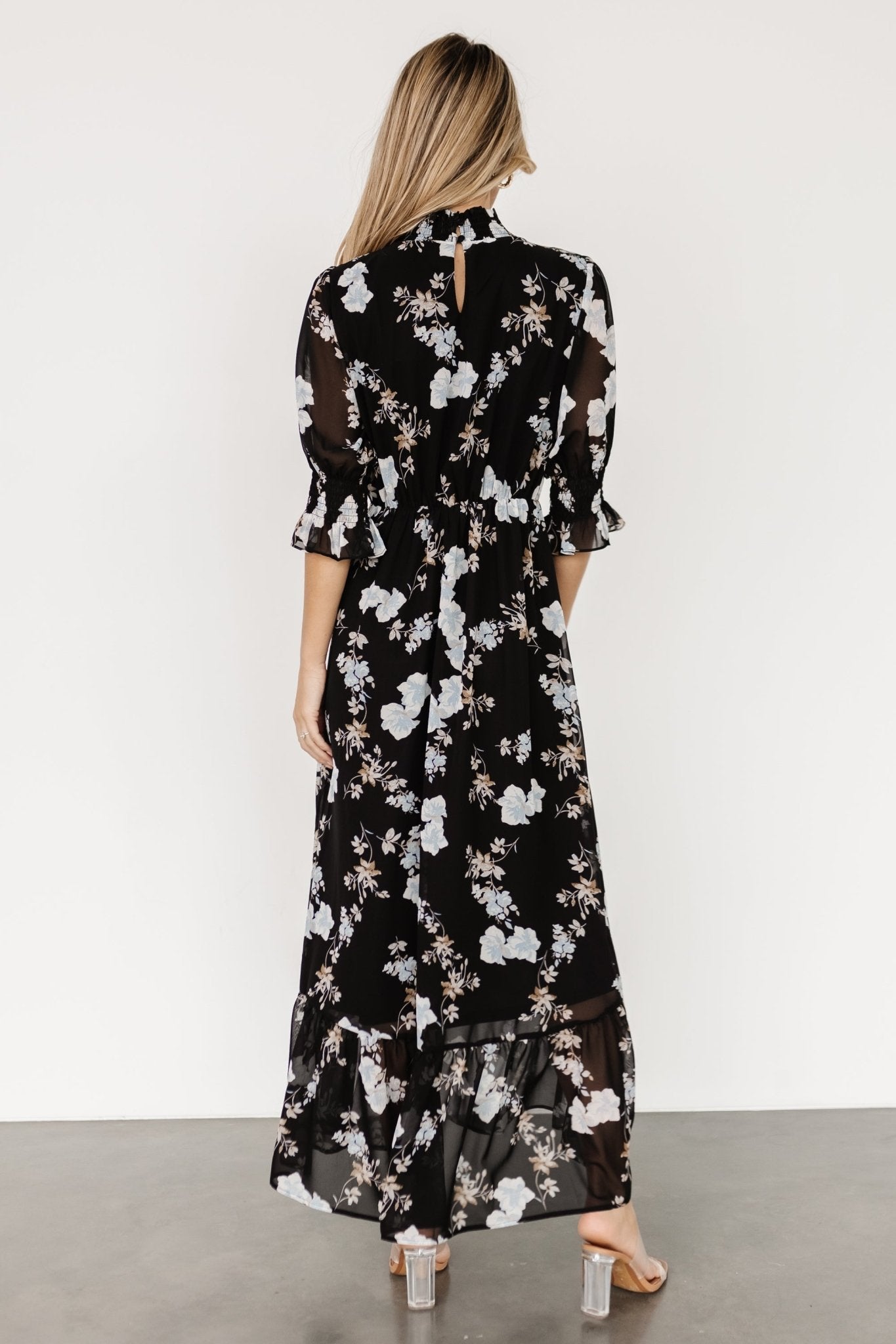 Marie Mock Neck Maxi Dress | Black Floral Cheap Professional