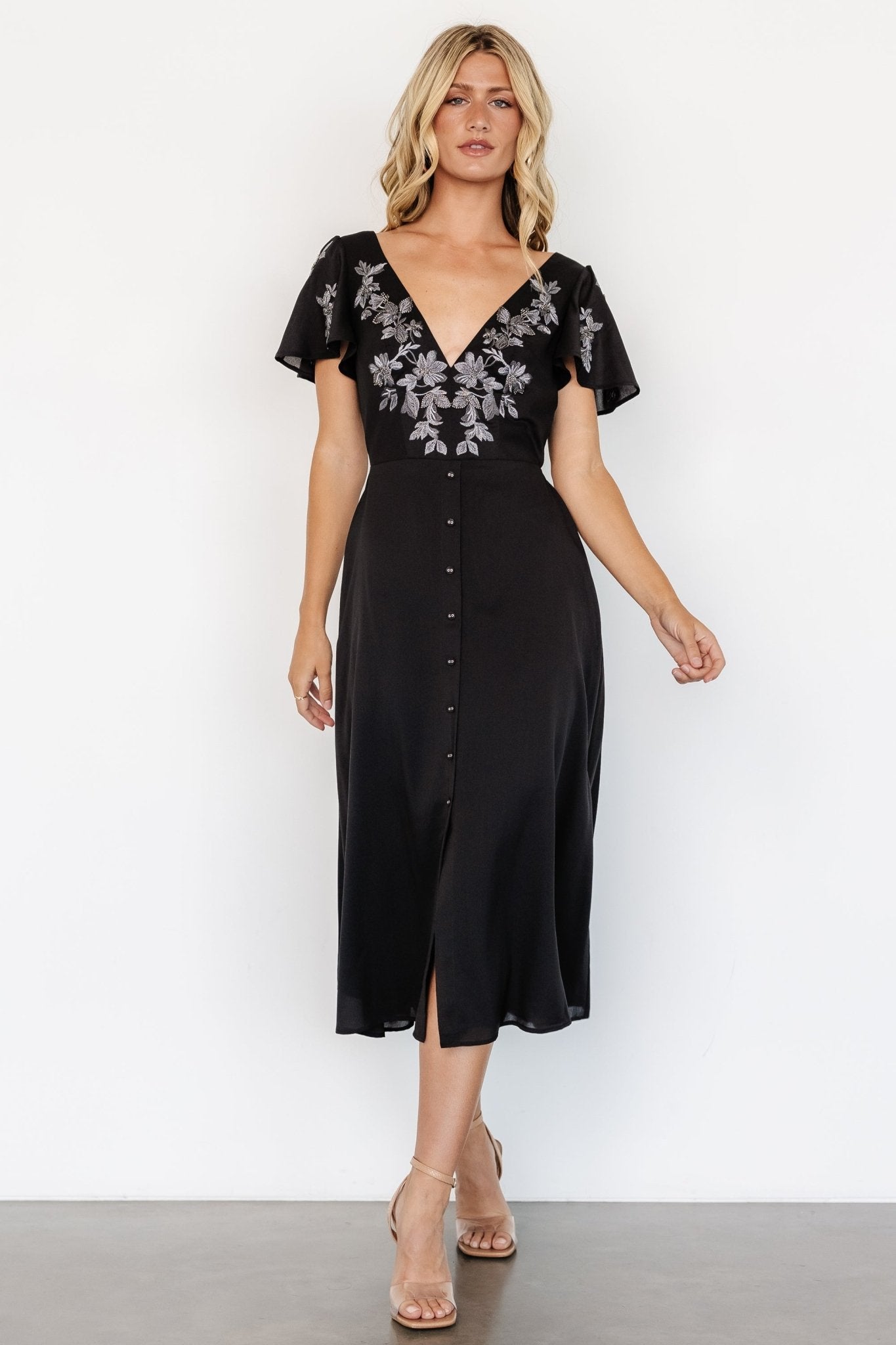 Swan Bead Embroidered Midi Dress | Black Clearance Amazon