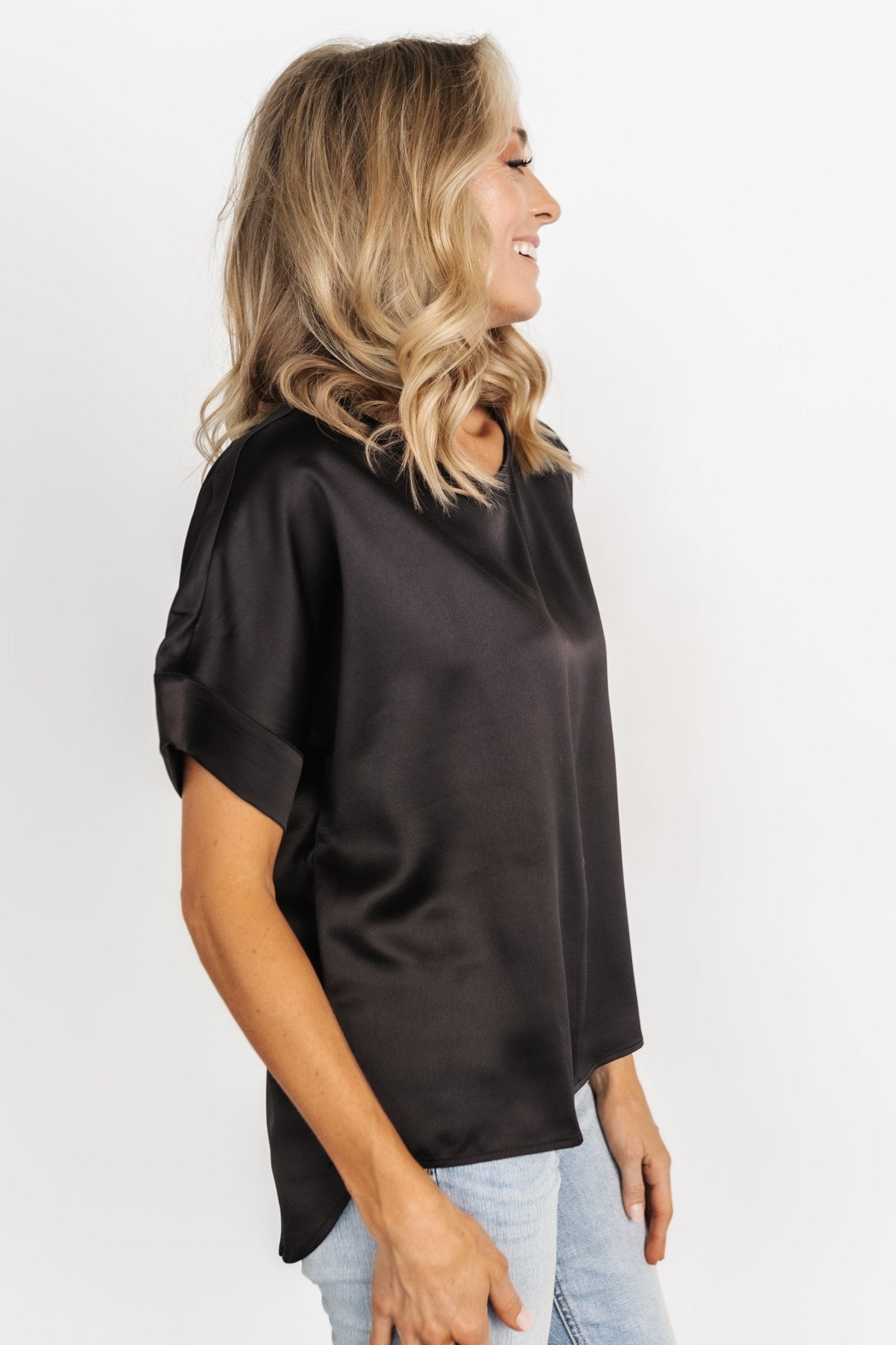 Rory Satin Top | Black Free Shipping Genuine