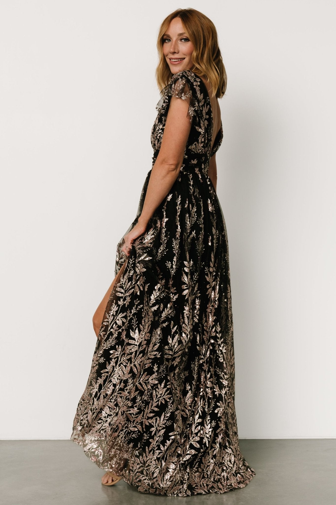 Karina Shimmer Gown | Black + Rose Gold Cheap View