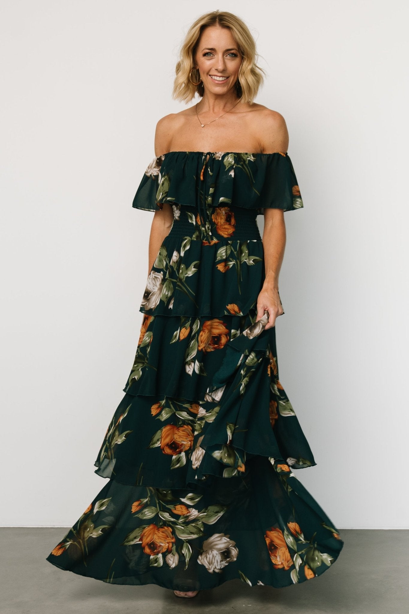 Carina Off Shoulder Maxi Dress | Deep Topaz Floral Discount Eastbay