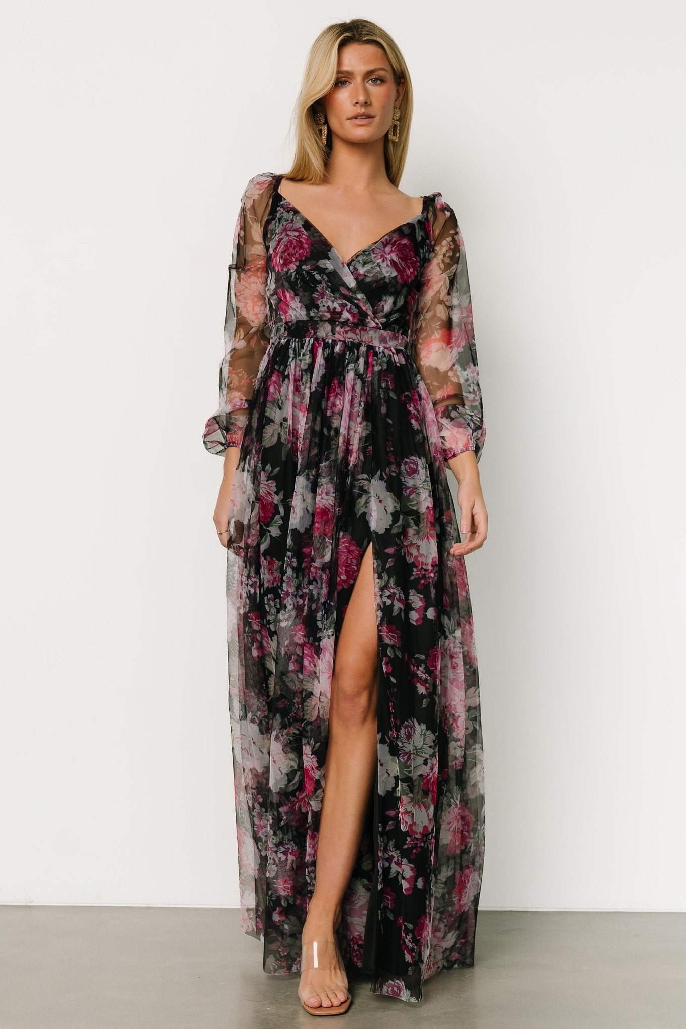 Desiree Tulle Maxi Dress | Black + Fuchsia Free Shipping Cost