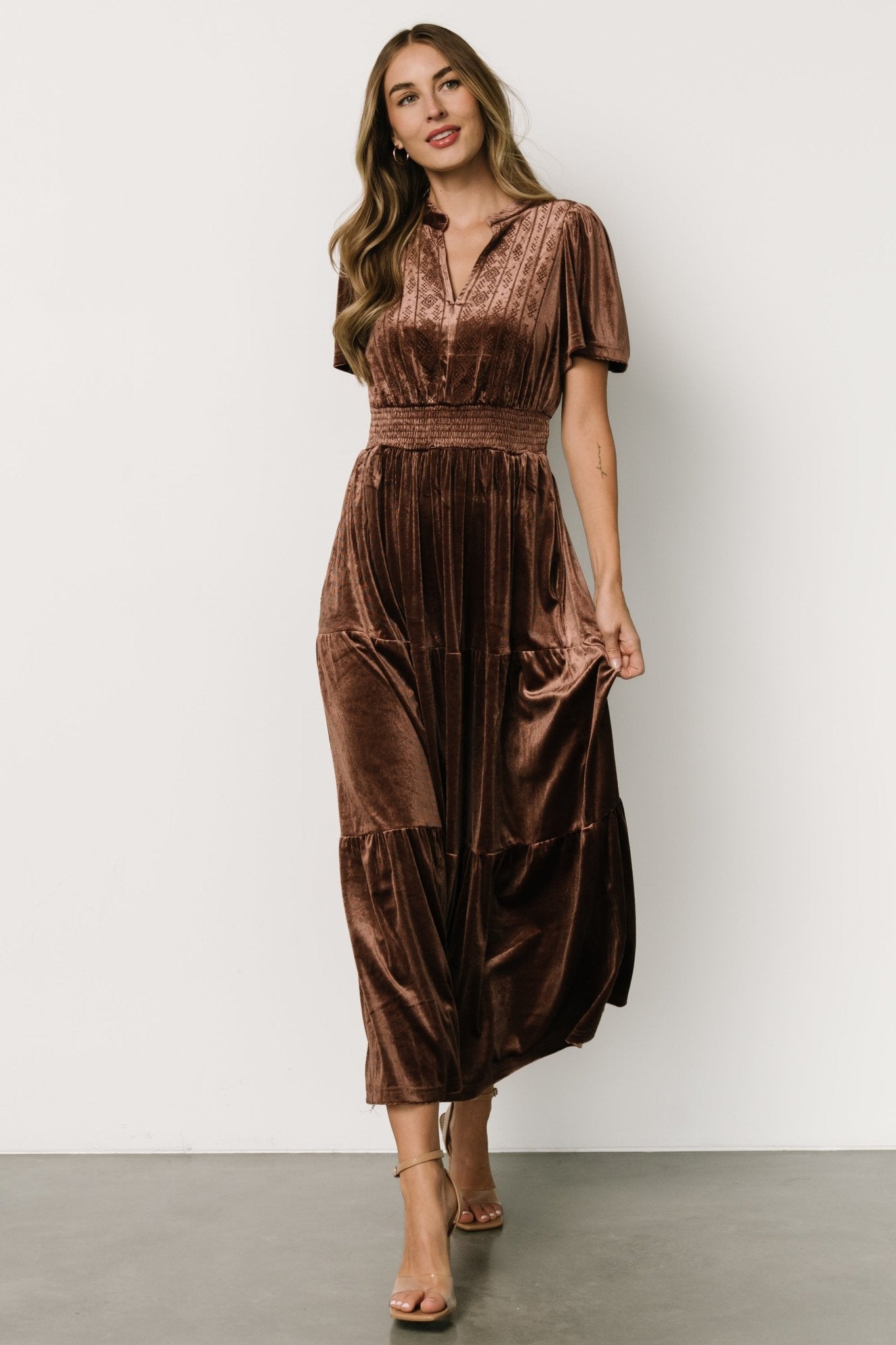 Maida Embroidered Velvet Dress | Chocolate Buy Cheap Inexpensive