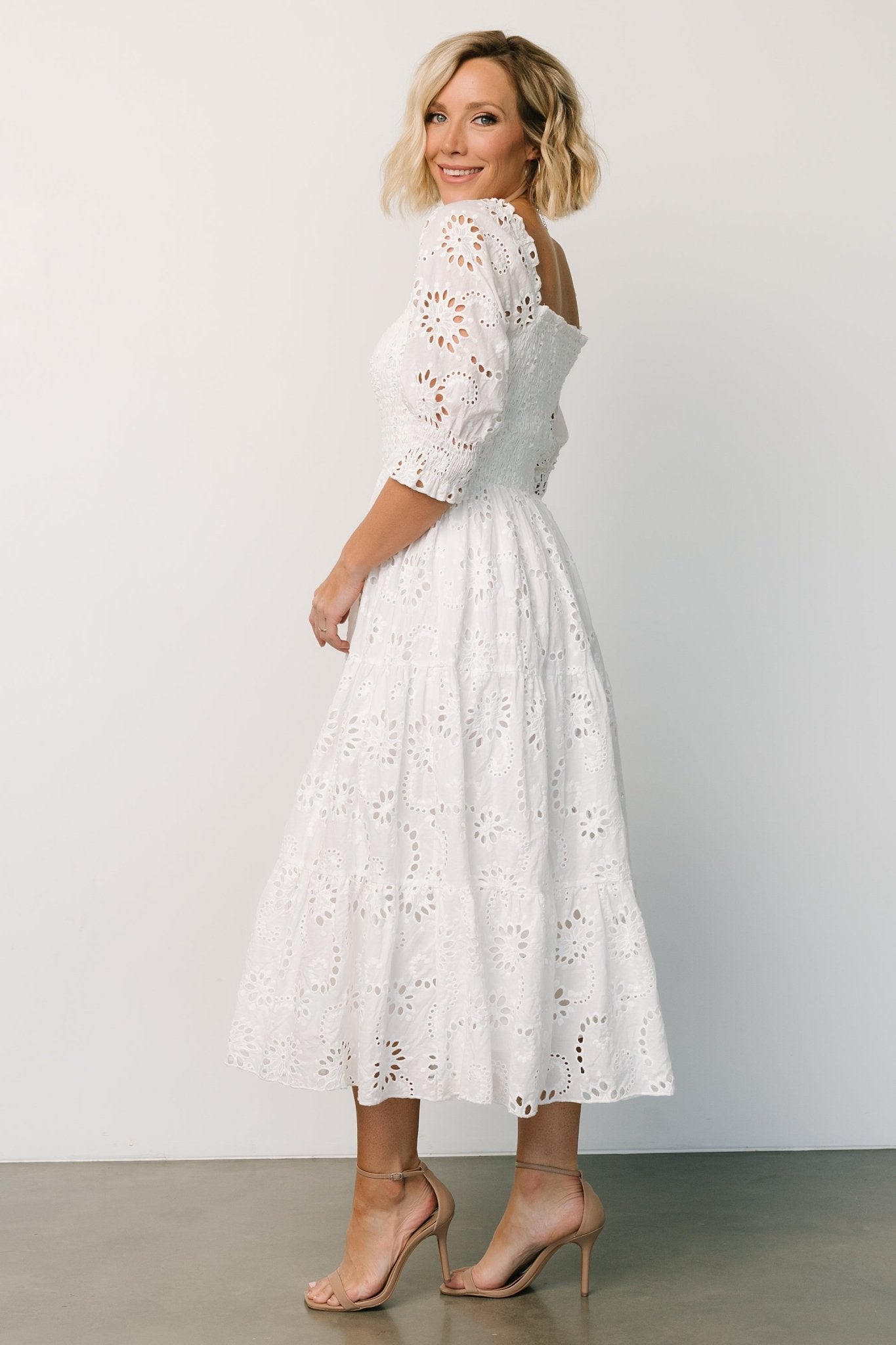 Ella Eyelet Midi Dress | White Clearance Find Great