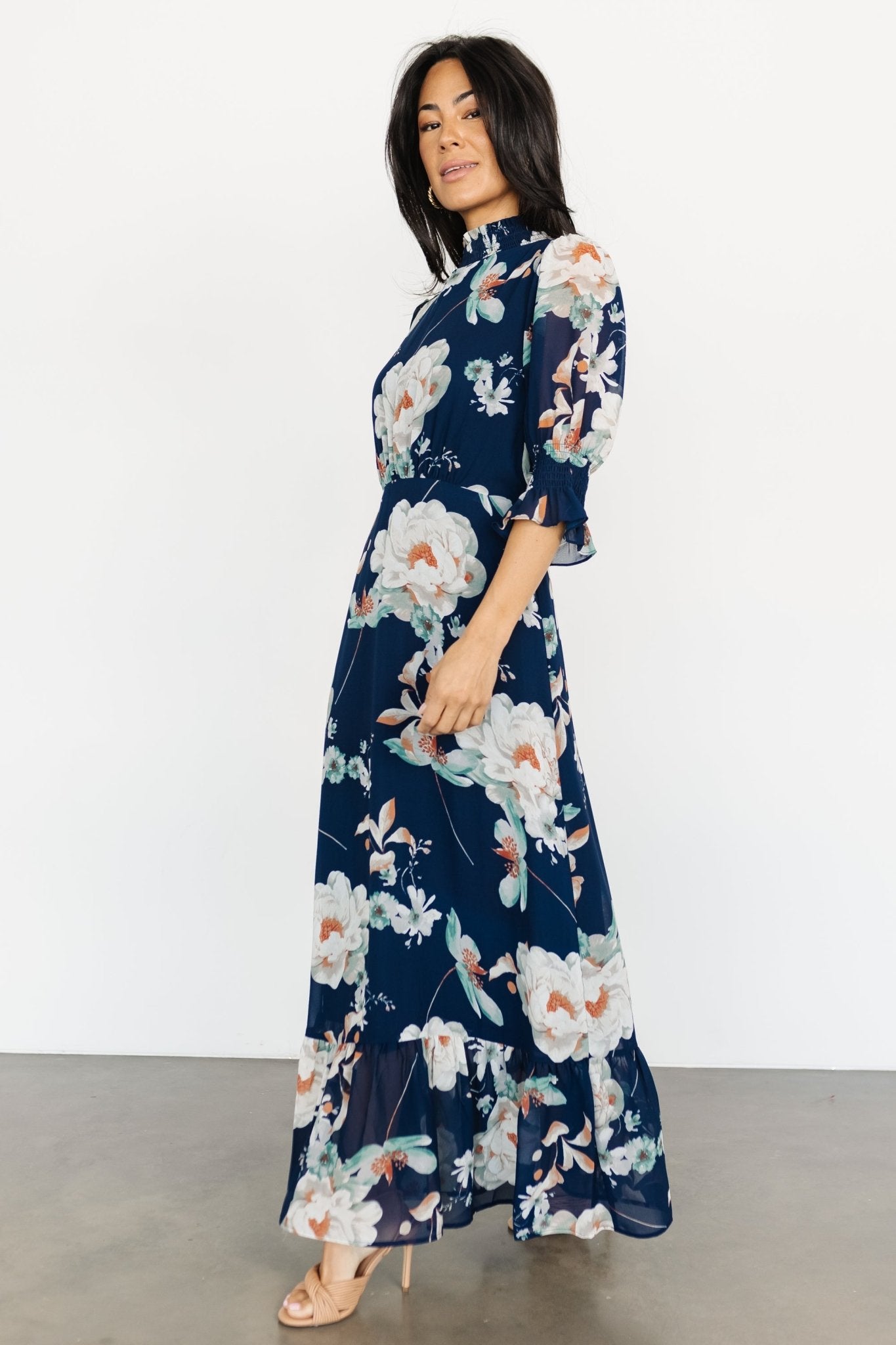 Marie Mock Neck Maxi Dress | Navy Floral Free Shipping High Quality