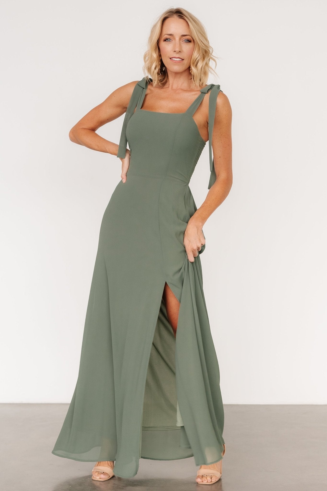 Necia Tie Shoulder Maxi Dress | Dark Sage Big Sale Cheap Online