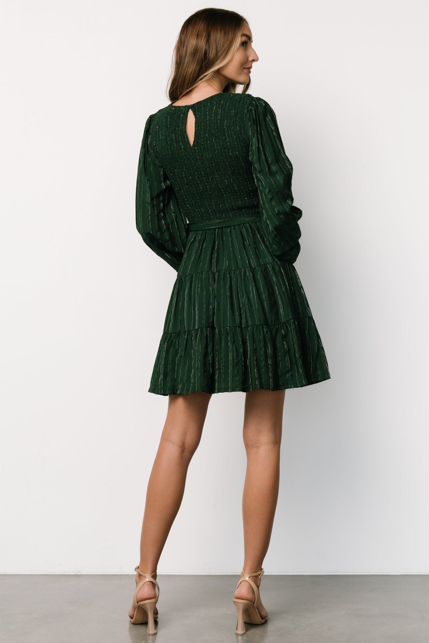 Ivey Smocked Short Dress | Dark Green + Silver Reliable Sale Online