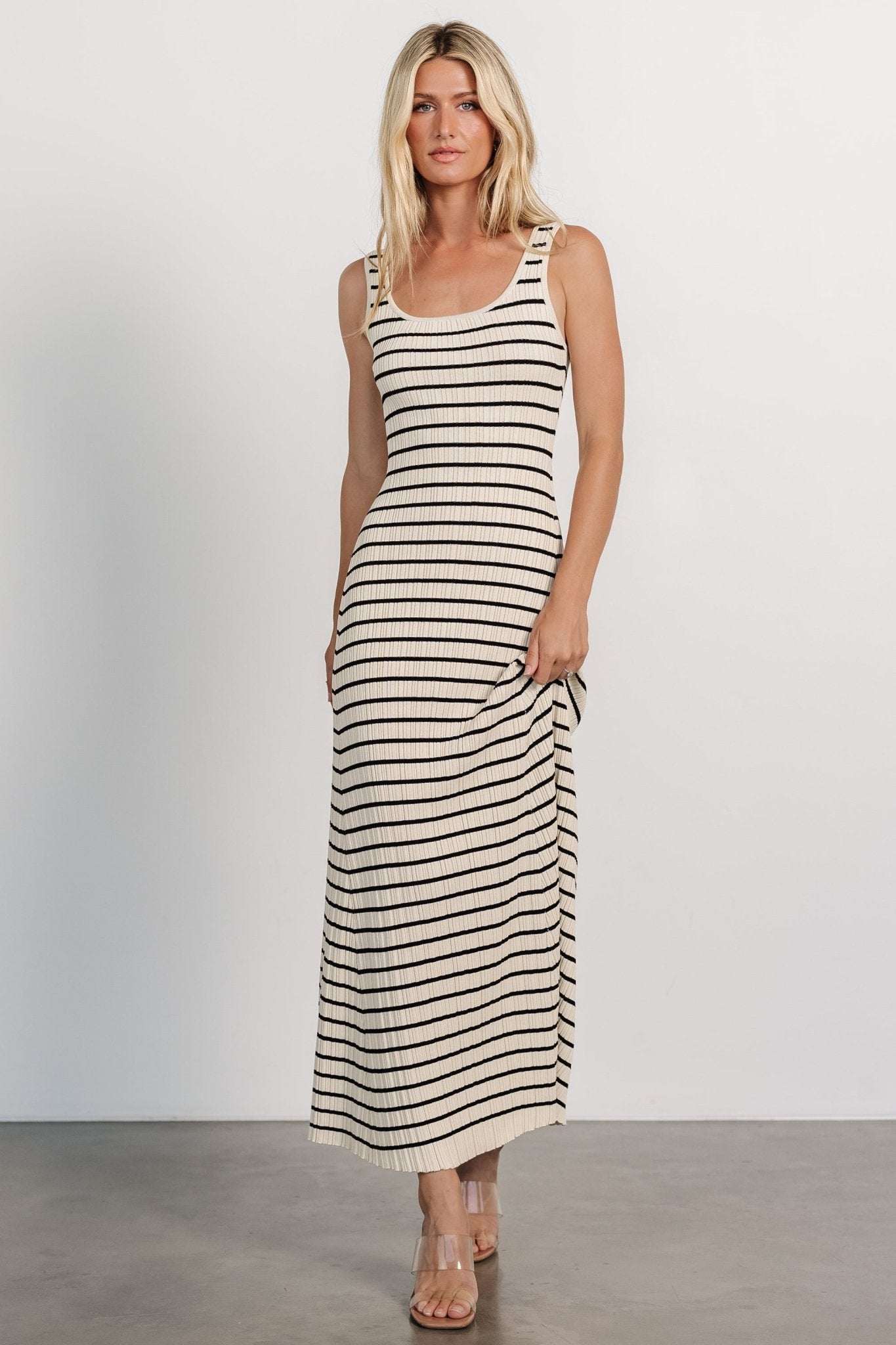 Jesse Ribbed Tank Maxi Dress | Ivory + Black Cheap Sale Geniue Stockist