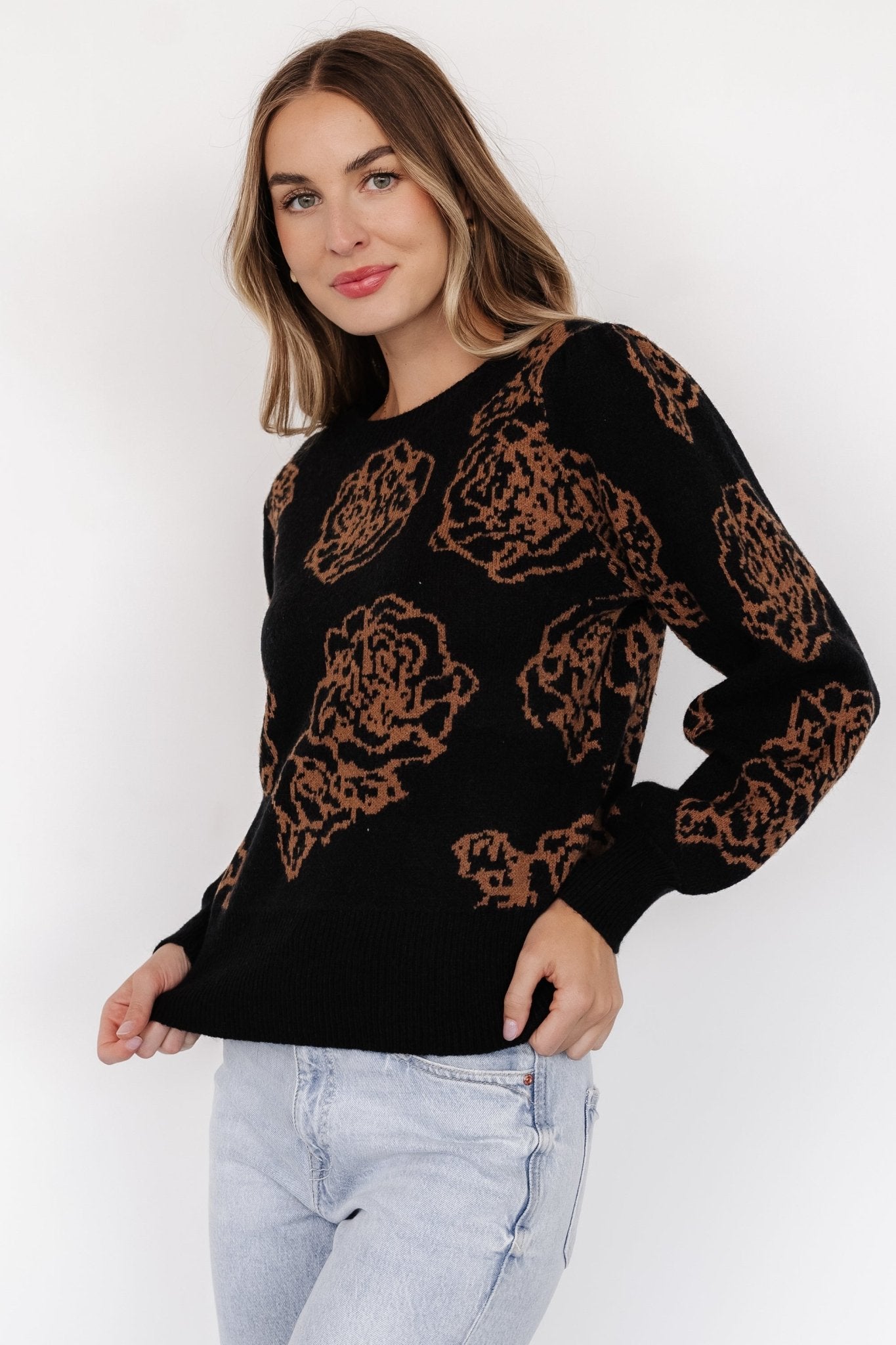 Blake Floral Sweater | Black + Camel Cheapest Cheap Online