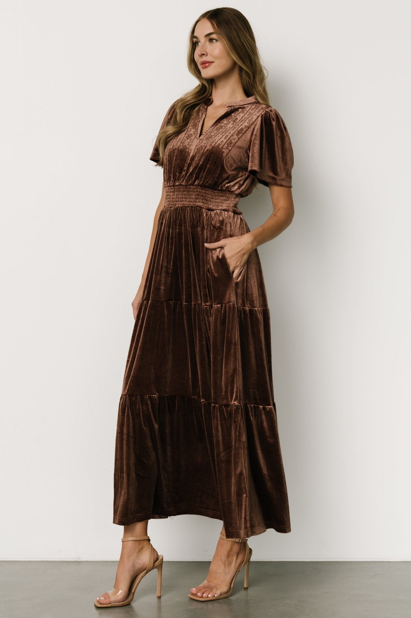 Maida Embroidered Velvet Dress | Chocolate Buy Cheap Inexpensive