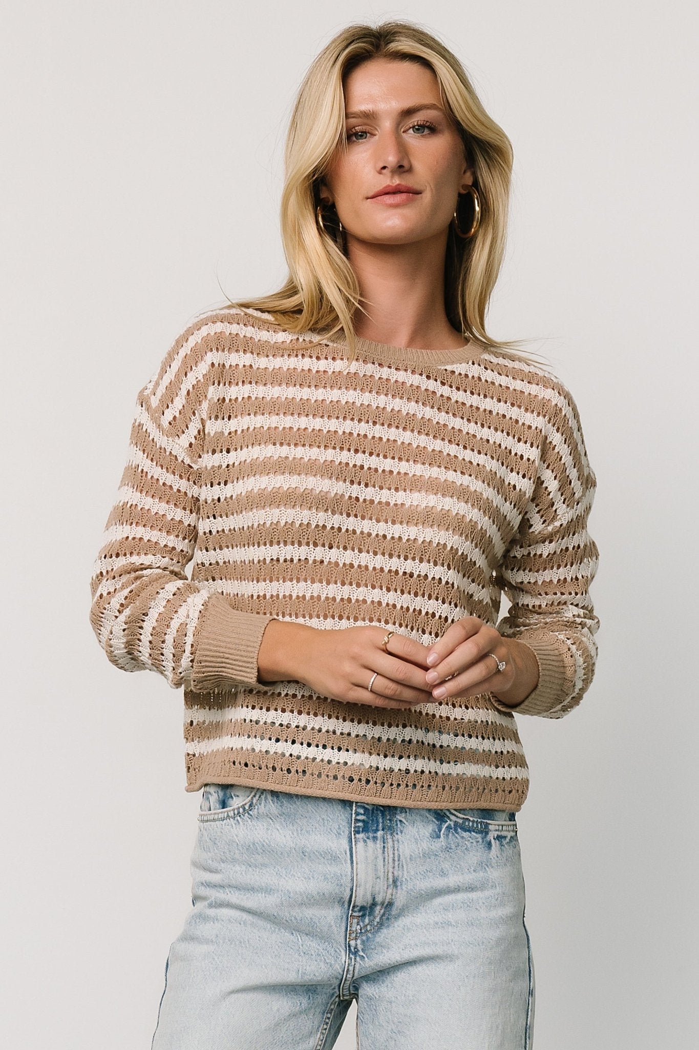 Dawn Open Knit Top | Taupe + Ivory Best Pices Sale Online